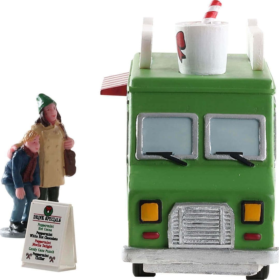 Decorazione "Set di camion di cibo di menta piperita di 3" per Villaggio di Natale e presepe, in Resina da h 7,2 cm - 2