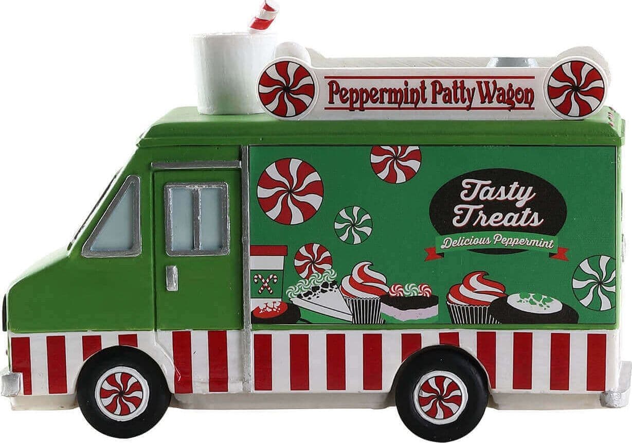 Decorazione "Set di camion di cibo di menta piperita di 3" per Villaggio di Natale e presepe, in Resina da h 7,2 cm - 4