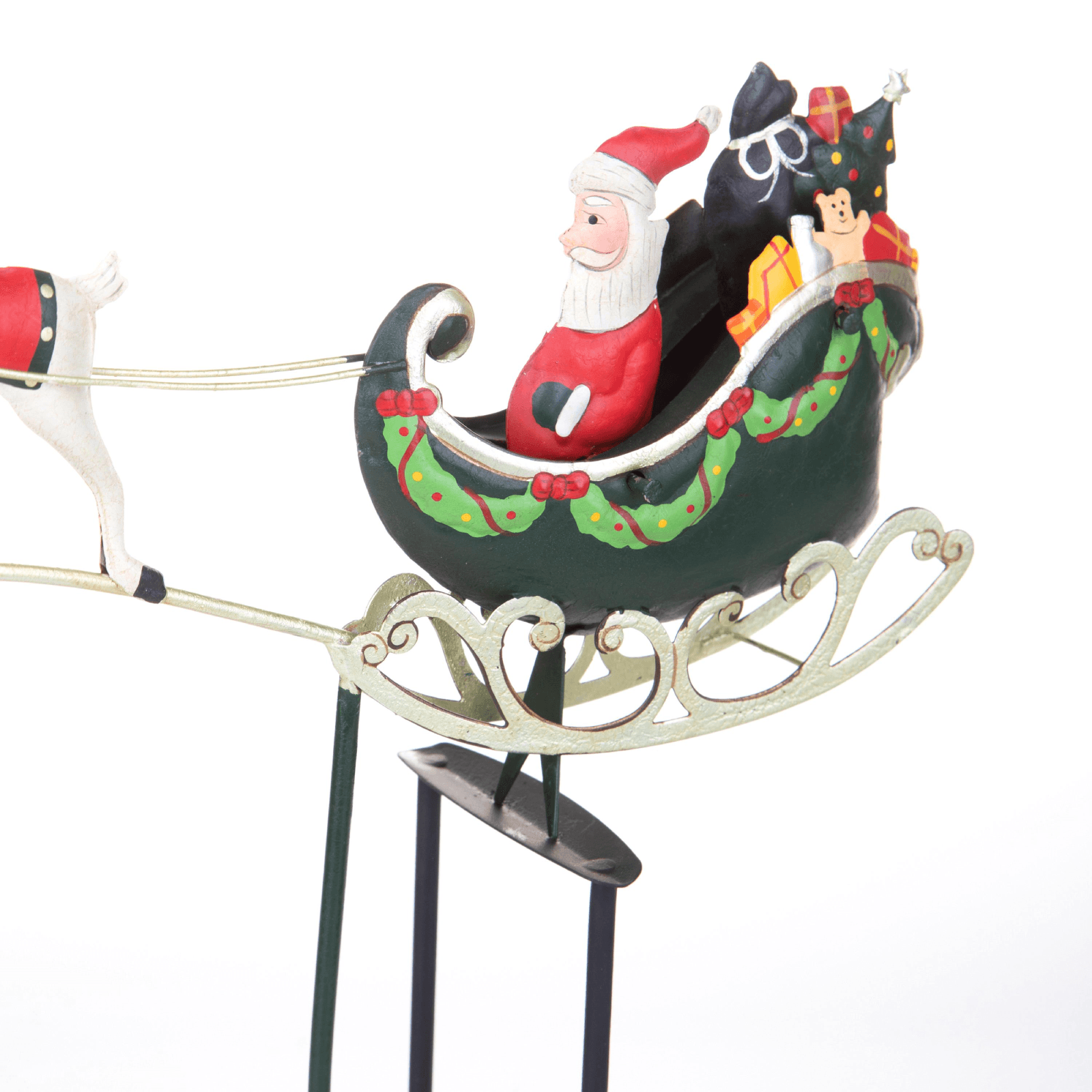 Statuetta con babbo natale con slitta e renne decorazione per interno h 48 cm - 2