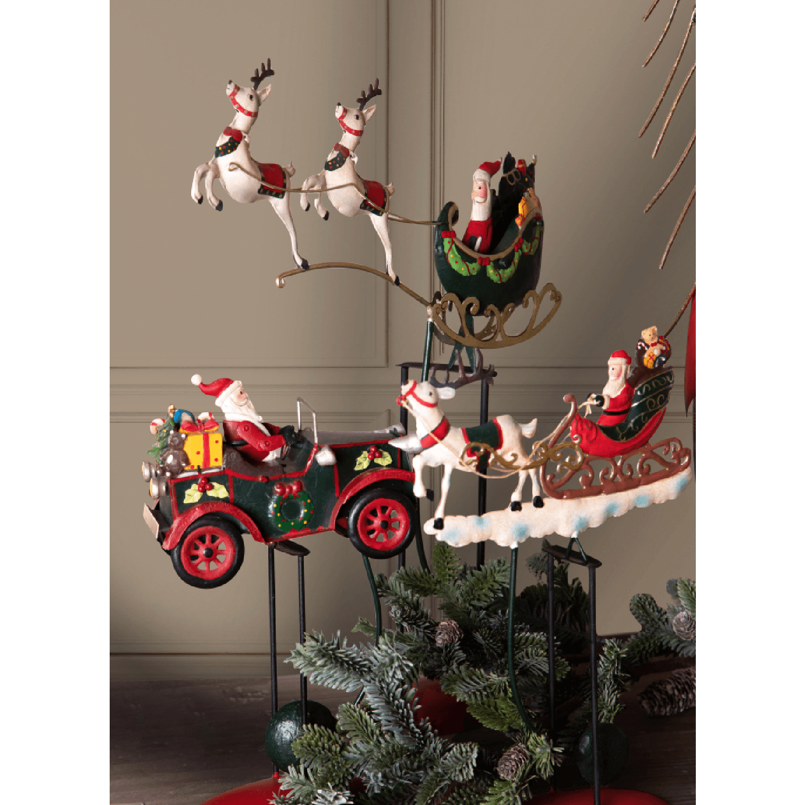Statuetta con babbo natale con slitta e renne decorazione per interno h 48 cm - 3