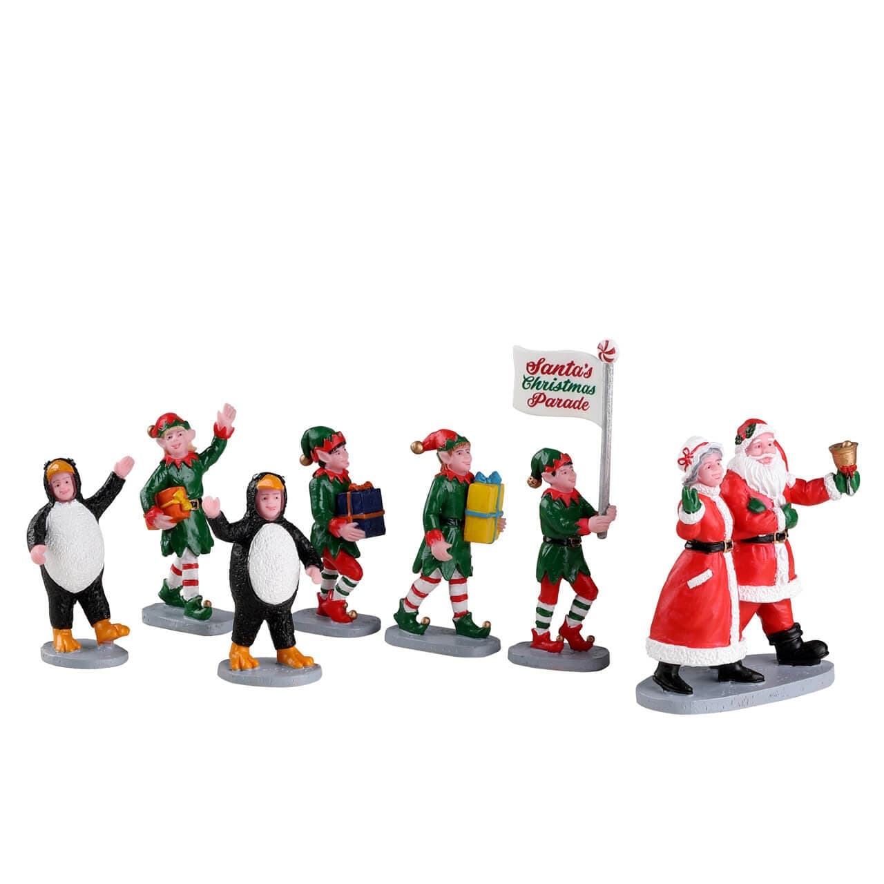 Parata degli elfi di Babbo Natale, personaggi per villaggio di Natale in resina - 4