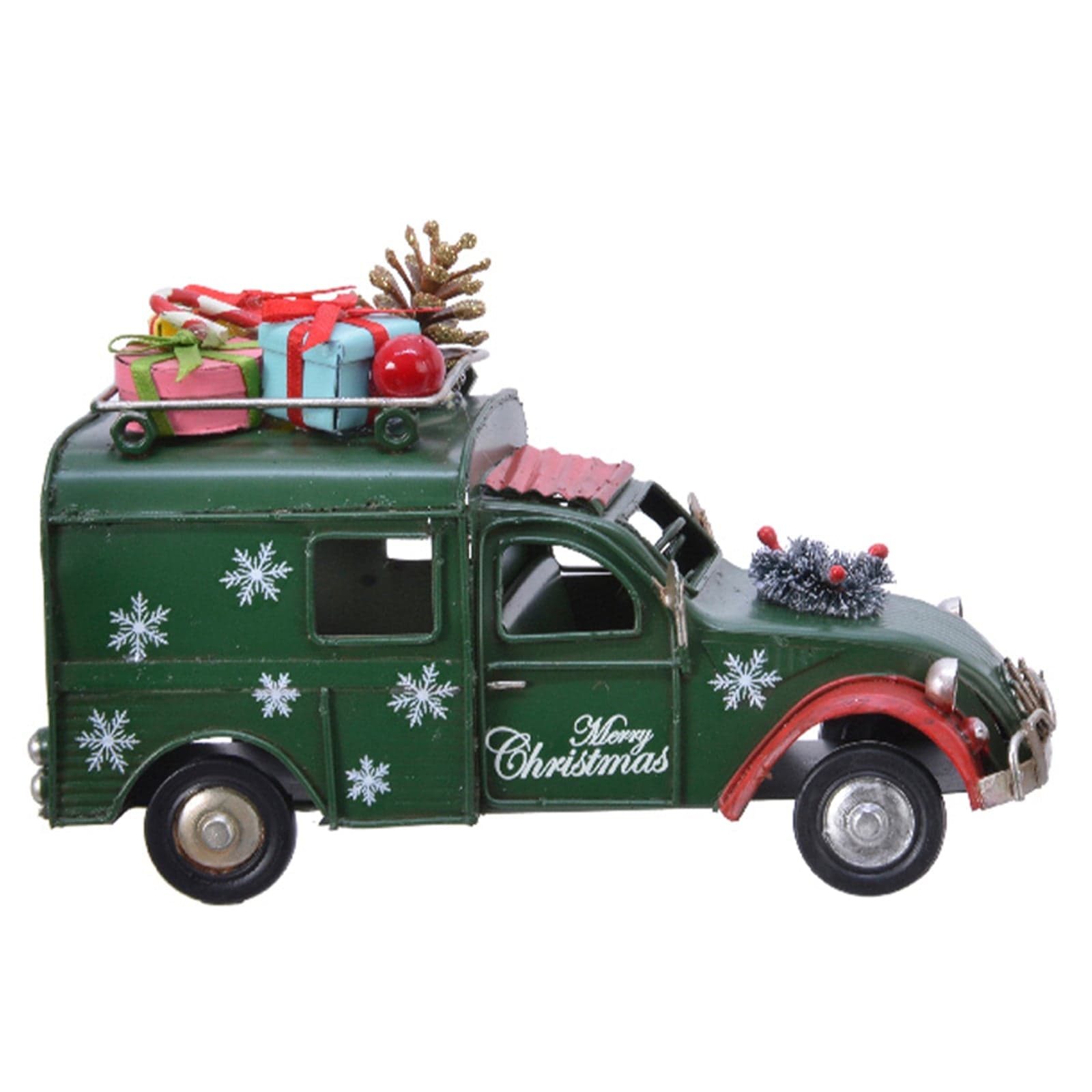 Macchina natalizia in ferro con stelle e regali, decorazione per villaggio di Natale da 16 cm - 2