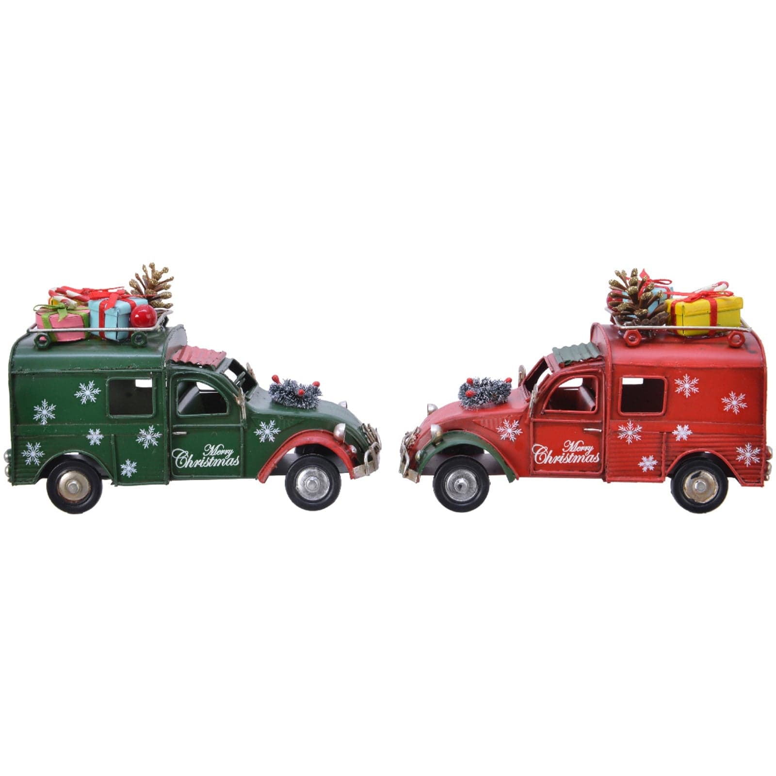 Macchina natalizia in ferro con stelle e regali, decorazione per villaggio di Natale da 16 cm - 3
