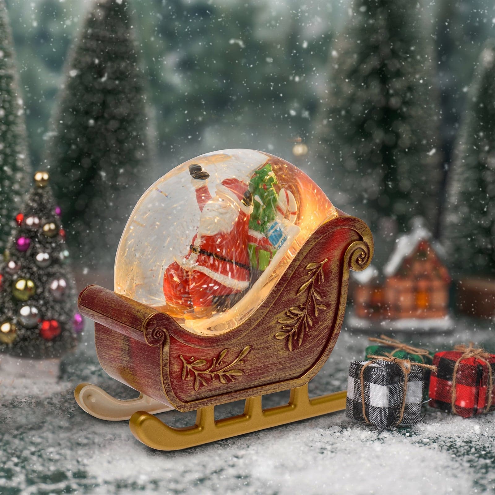 Slitta di Babbo Natale con glitter led scintillanti all'interno della sfera per decorazioni natalizie - 3
