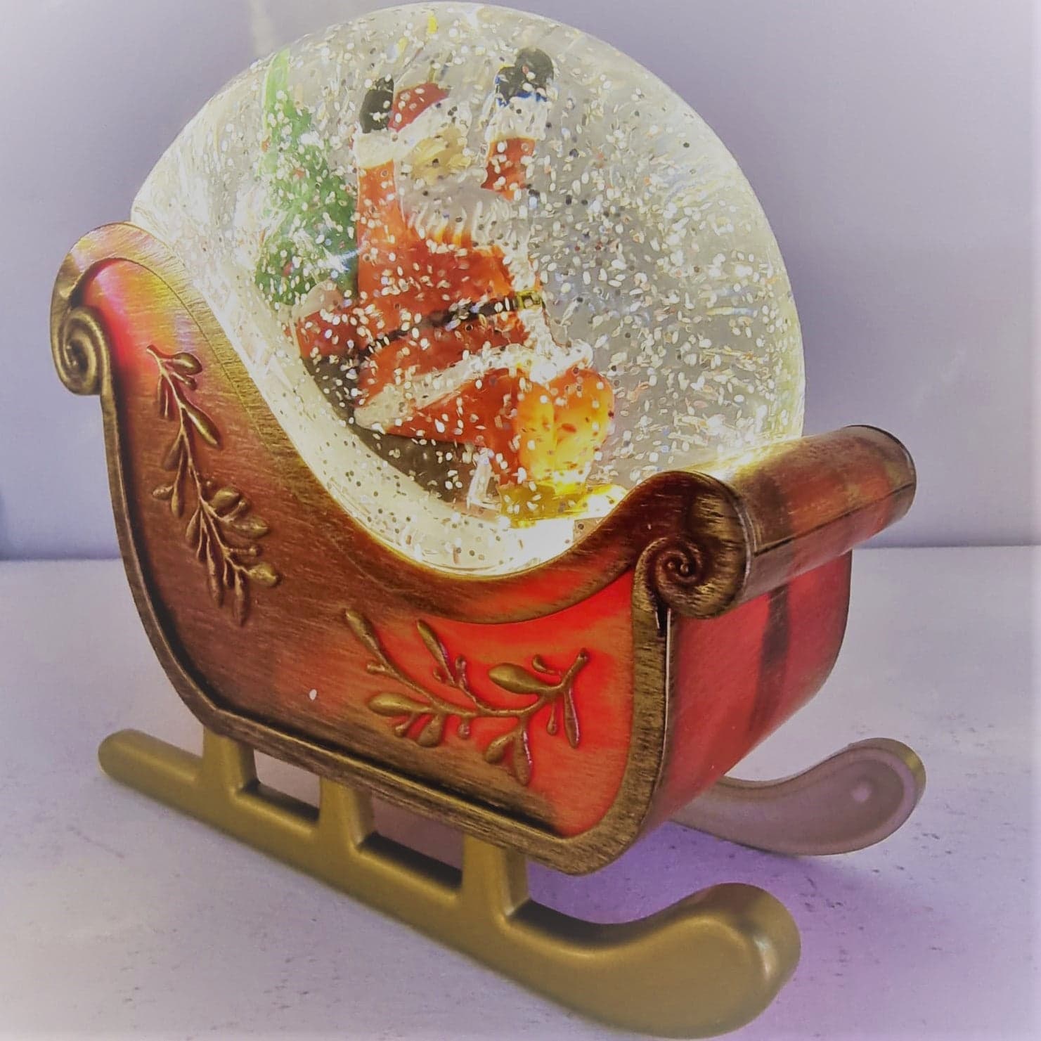 Slitta di Babbo Natale con glitter led scintillanti all'interno della sfera per decorazioni natalizie - 4