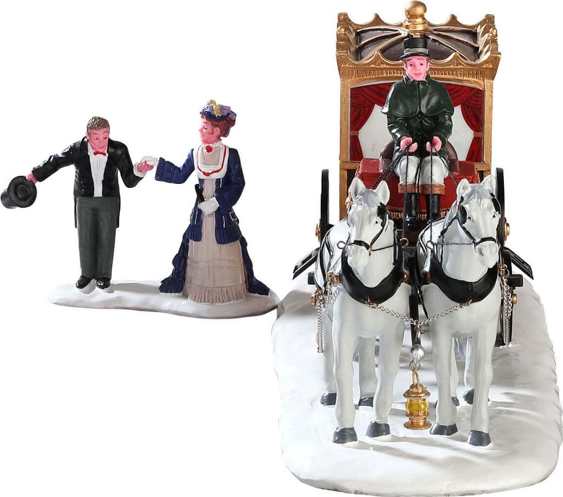 Statuetta in poliresina "Arrivo della duchessa" con carrozza per villaggio di Natale - 4