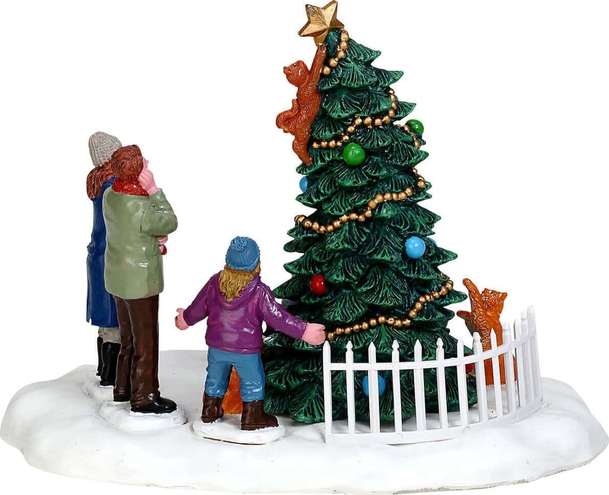 Statuetta in poliresina "Catastrofe natalizia" con albero che cade per villaggio di Natale - 2