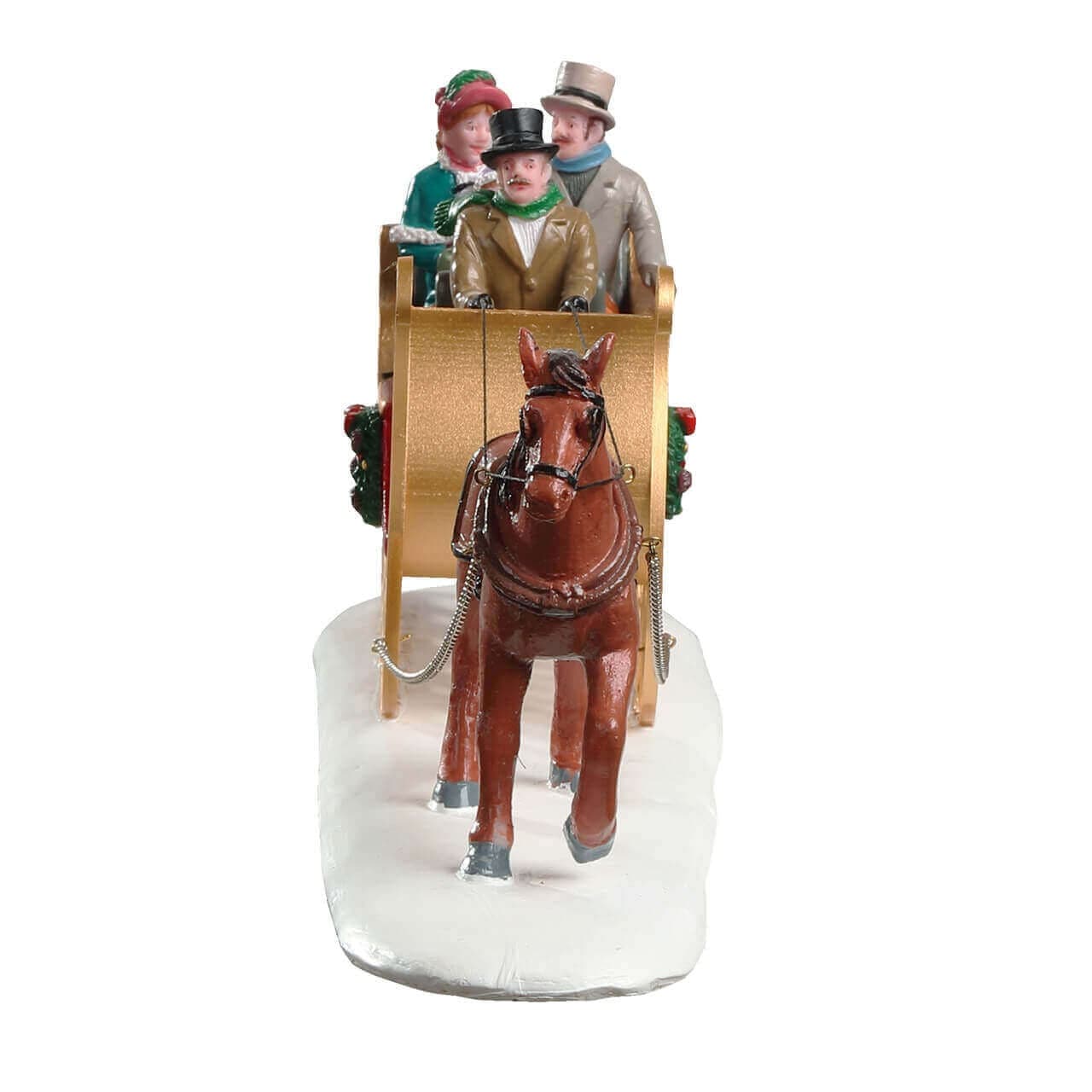Slitta Vittoriana con cavallo e personaggi in poliresina per villaggio di Natale - 3