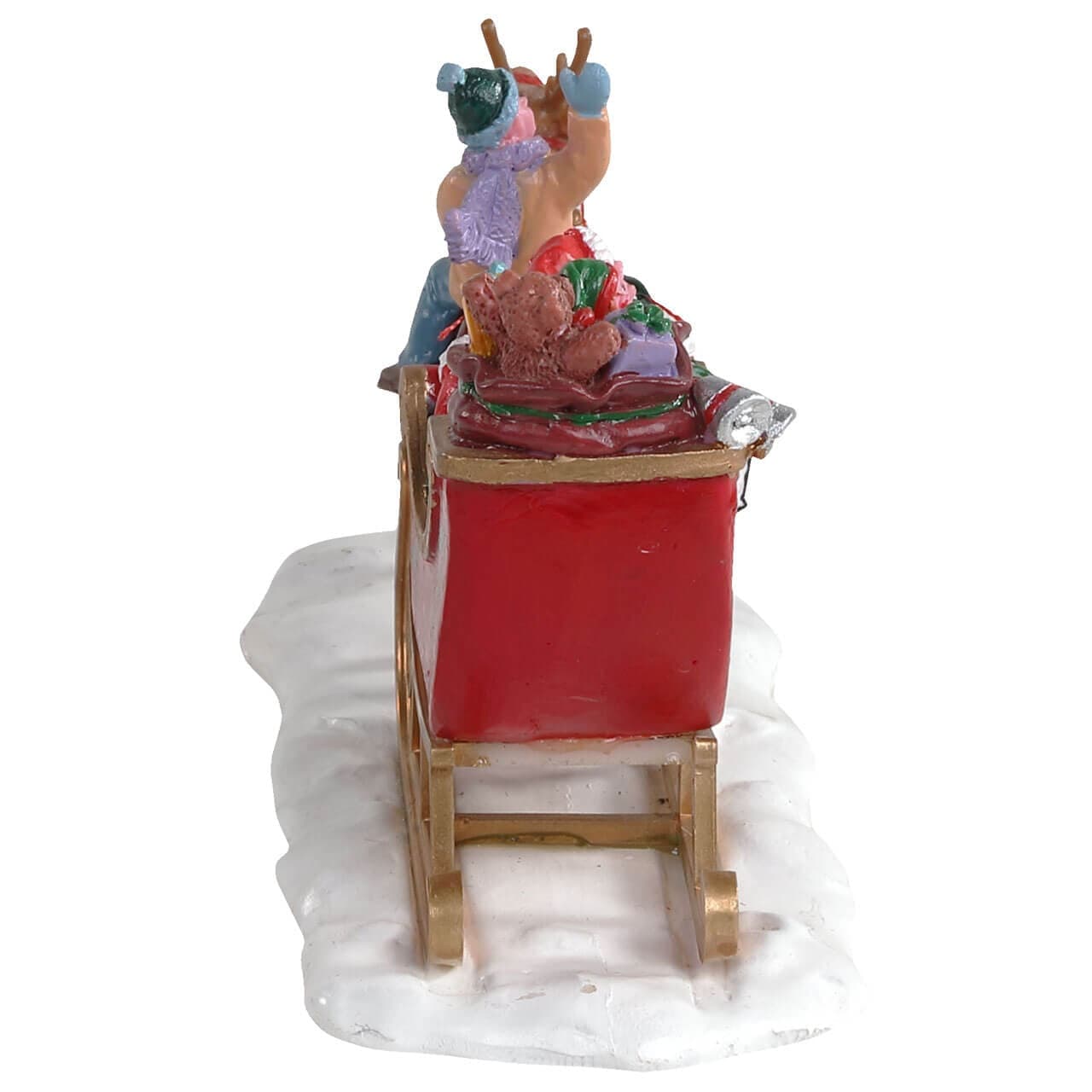 Slitta di Babbo Natale con renna e bambino figura per villaggio di Natale in poliresina - 3