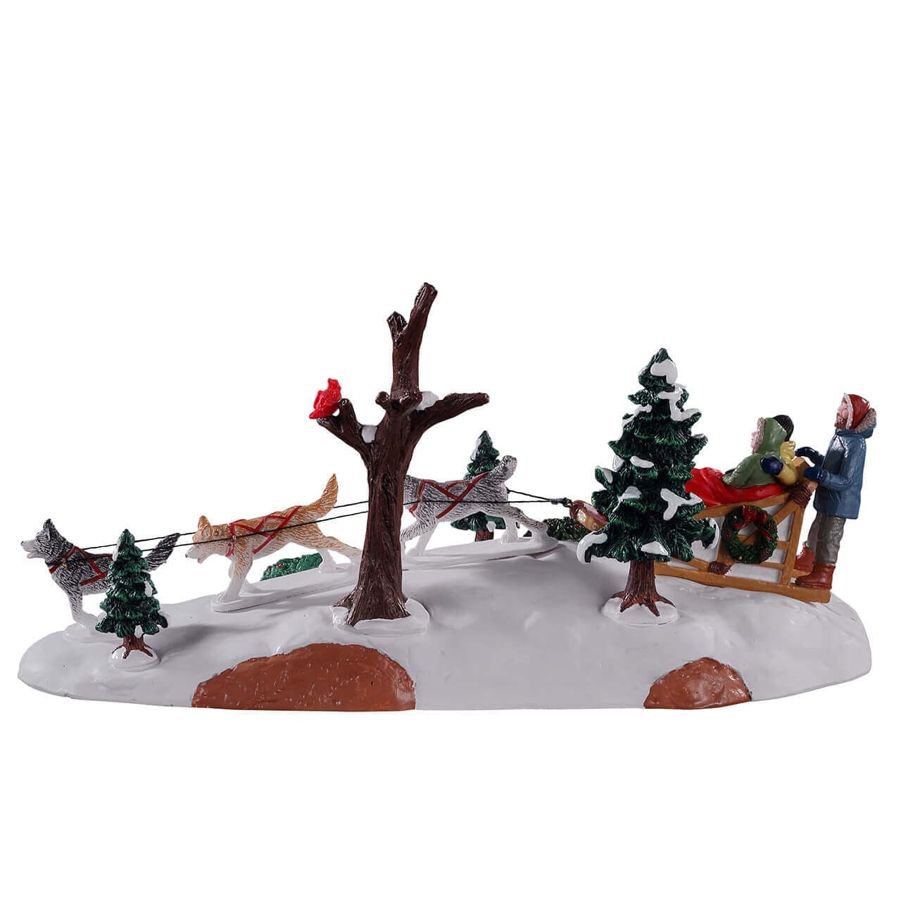 Slitta trainata da cani husky decorazione in poliresina per villaggio di Natale e presepe - 4