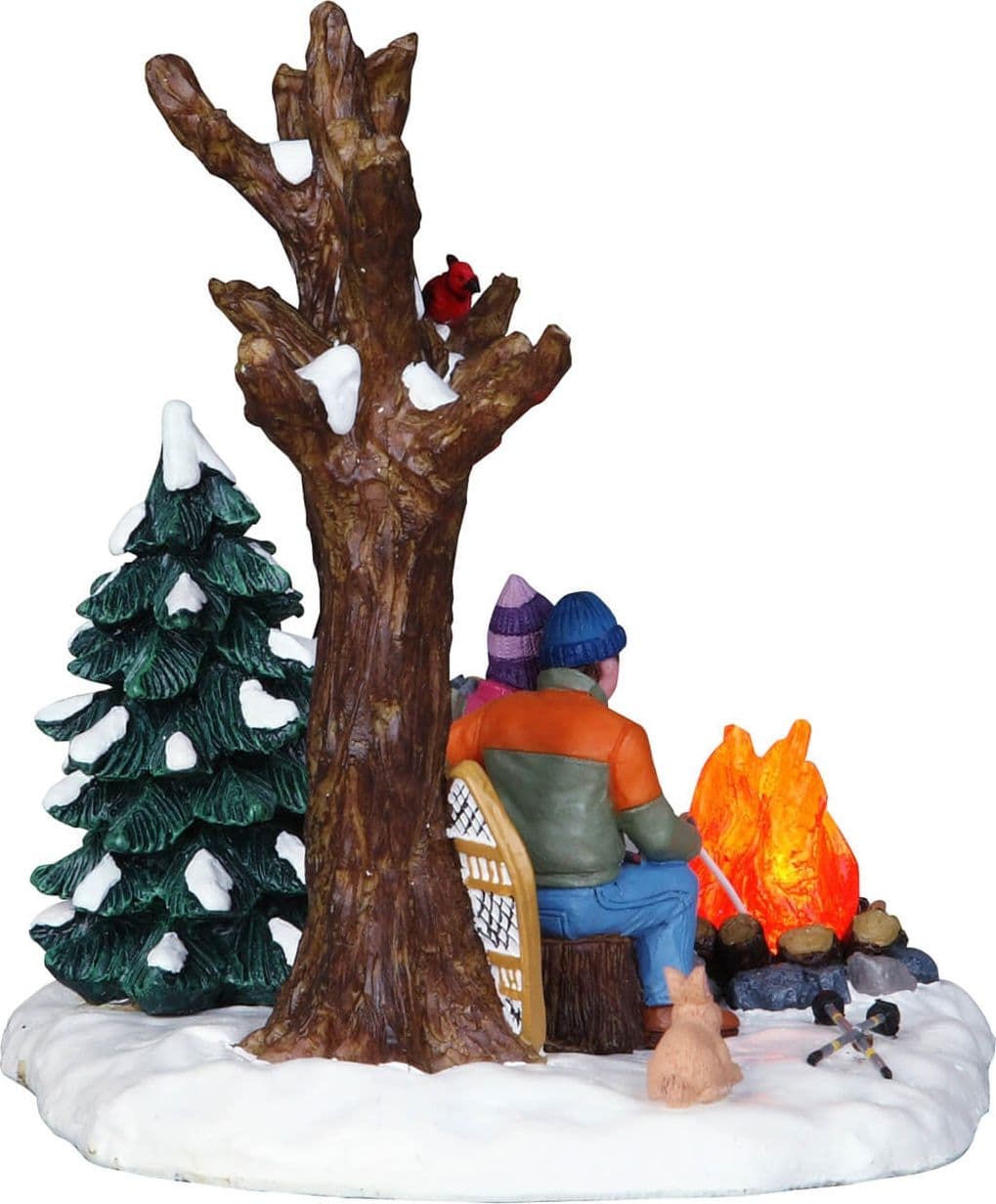 Scena natalizia illuminata "Stare al caldo" con personaggi e falò luminoso - 4