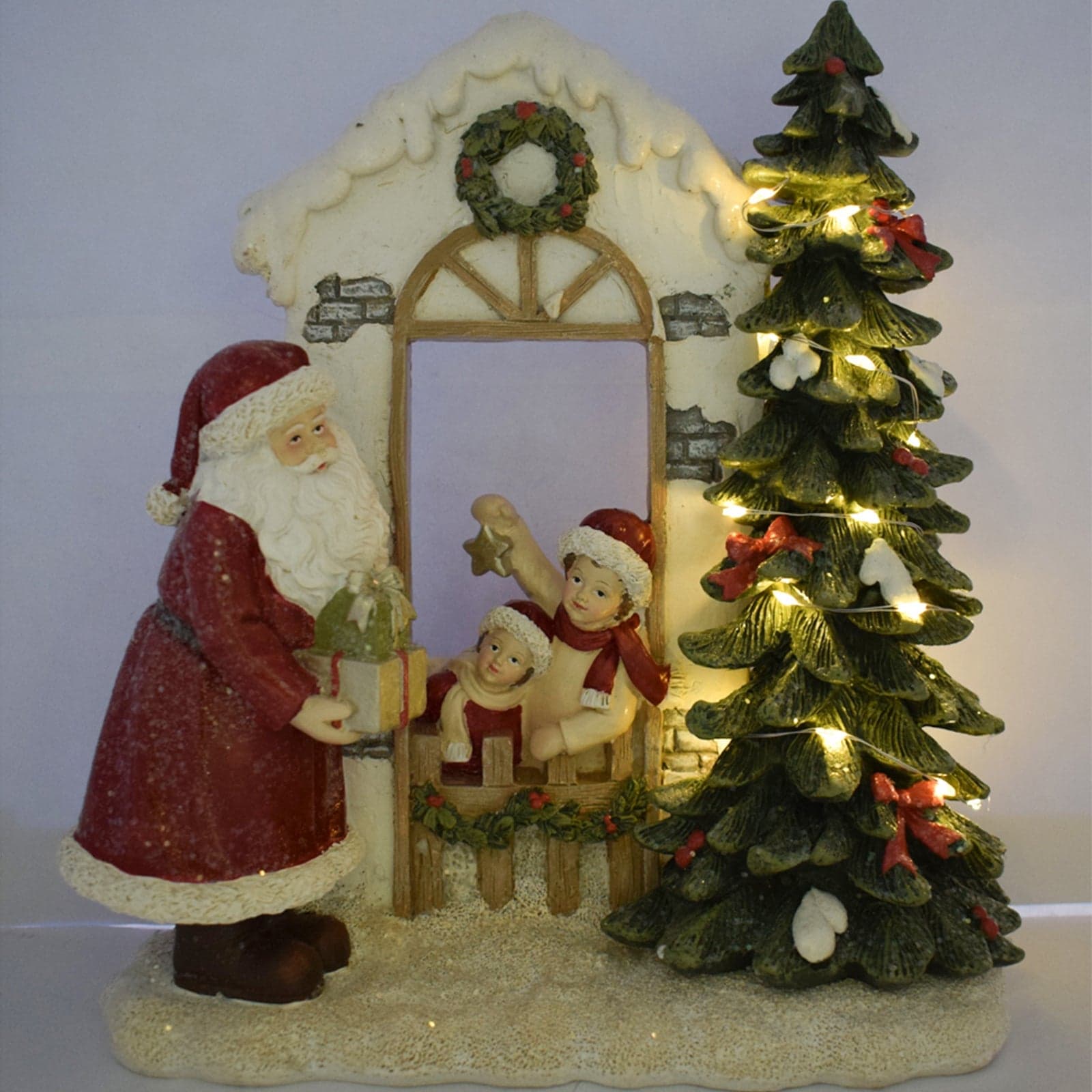 Scenario natalizio Bimbi per villaggio di Babbo Natale con luci h 22 cm - 2