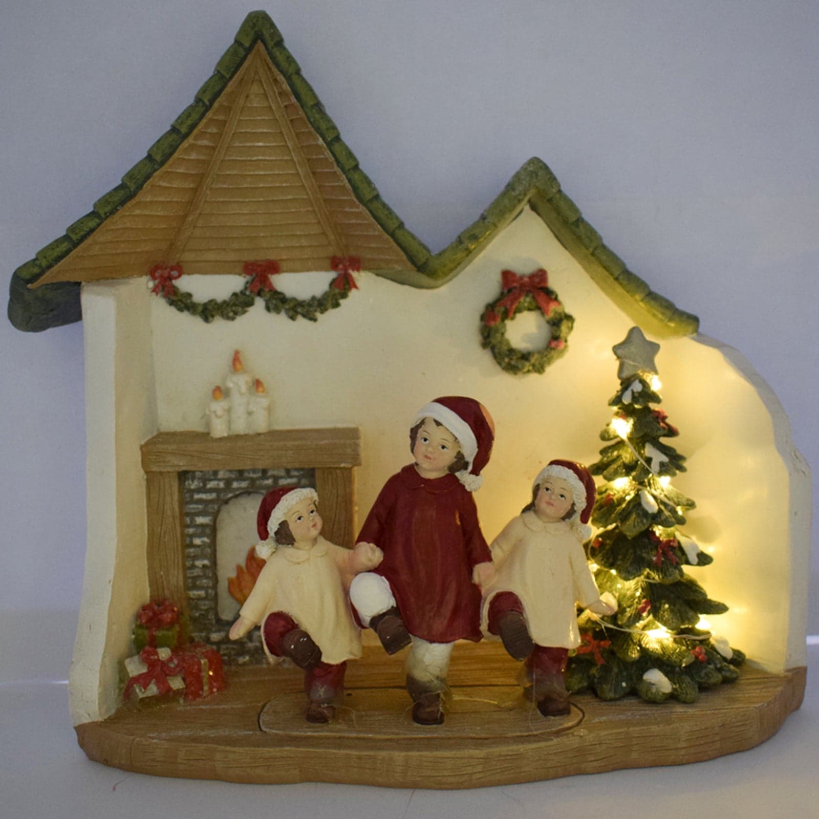 Scenario natalizio Bimbi per villaggio di Babbo Natale con luci h 21 cm - 2