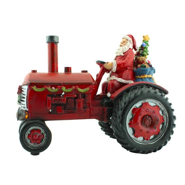 Figura Babbo Natale su Trattore per villaggio natalizio decorazione in resina 28 cm - 2