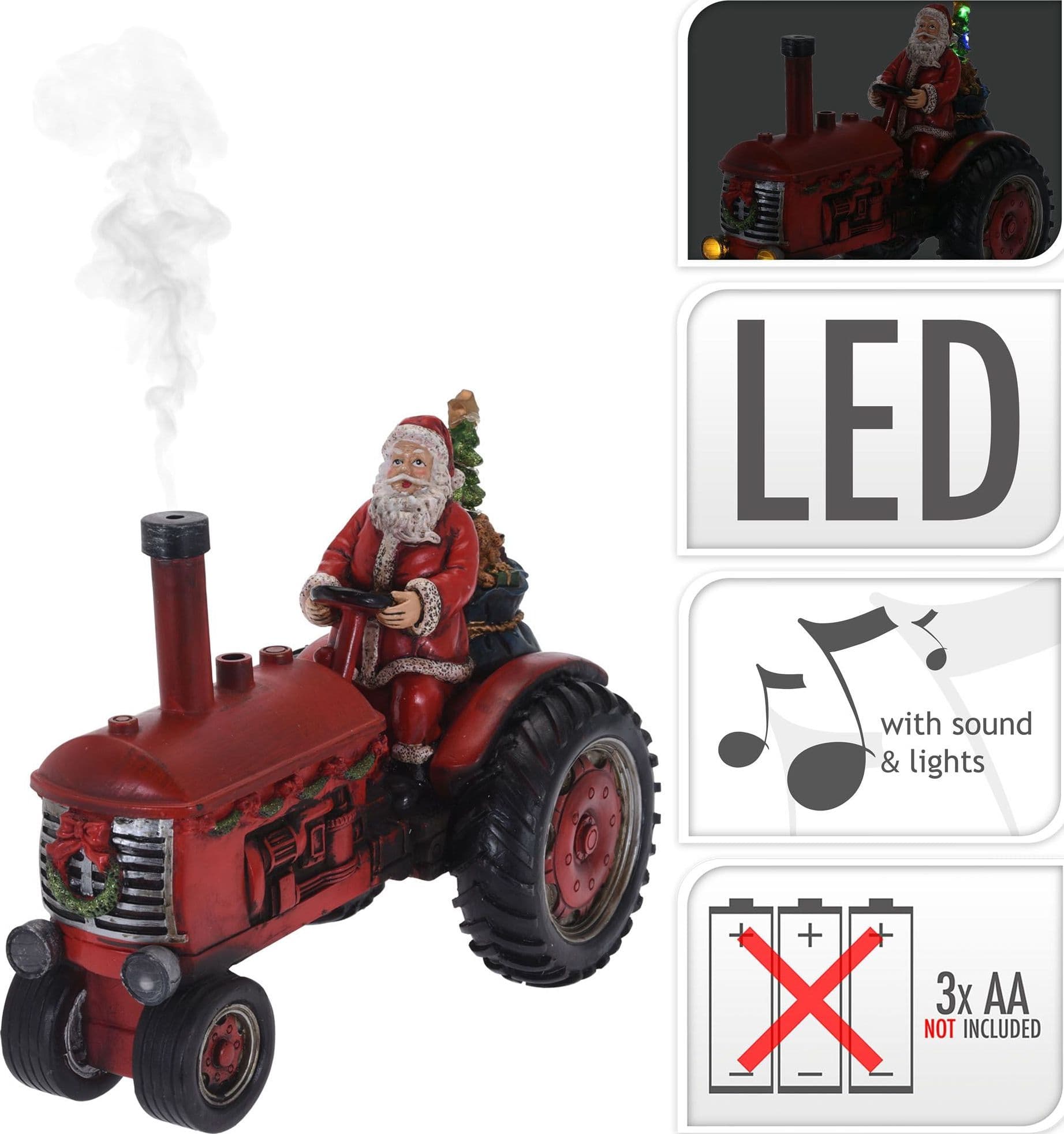 Figura Babbo Natale su Trattore per villaggio natalizio decorazione in resina 28 cm - 3
