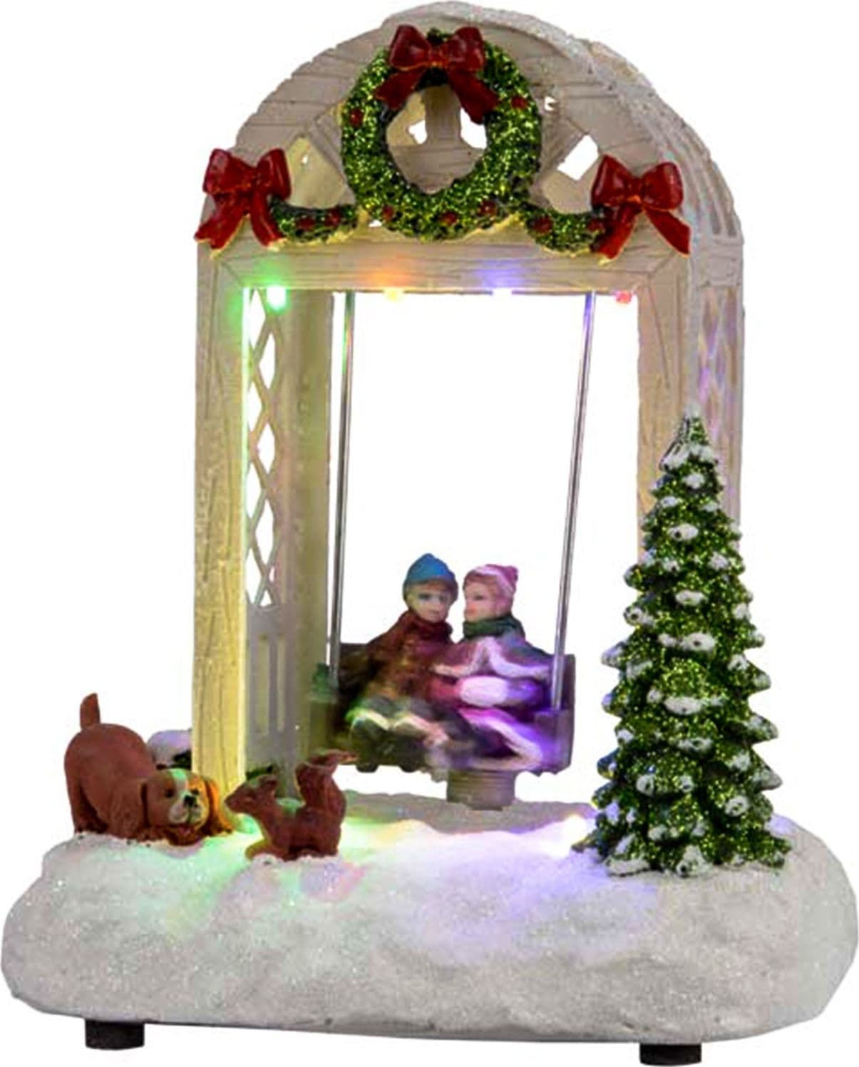 Carillon bimbi su altalena per villaggio di Babbo Natale con luci e animazioni. - 2