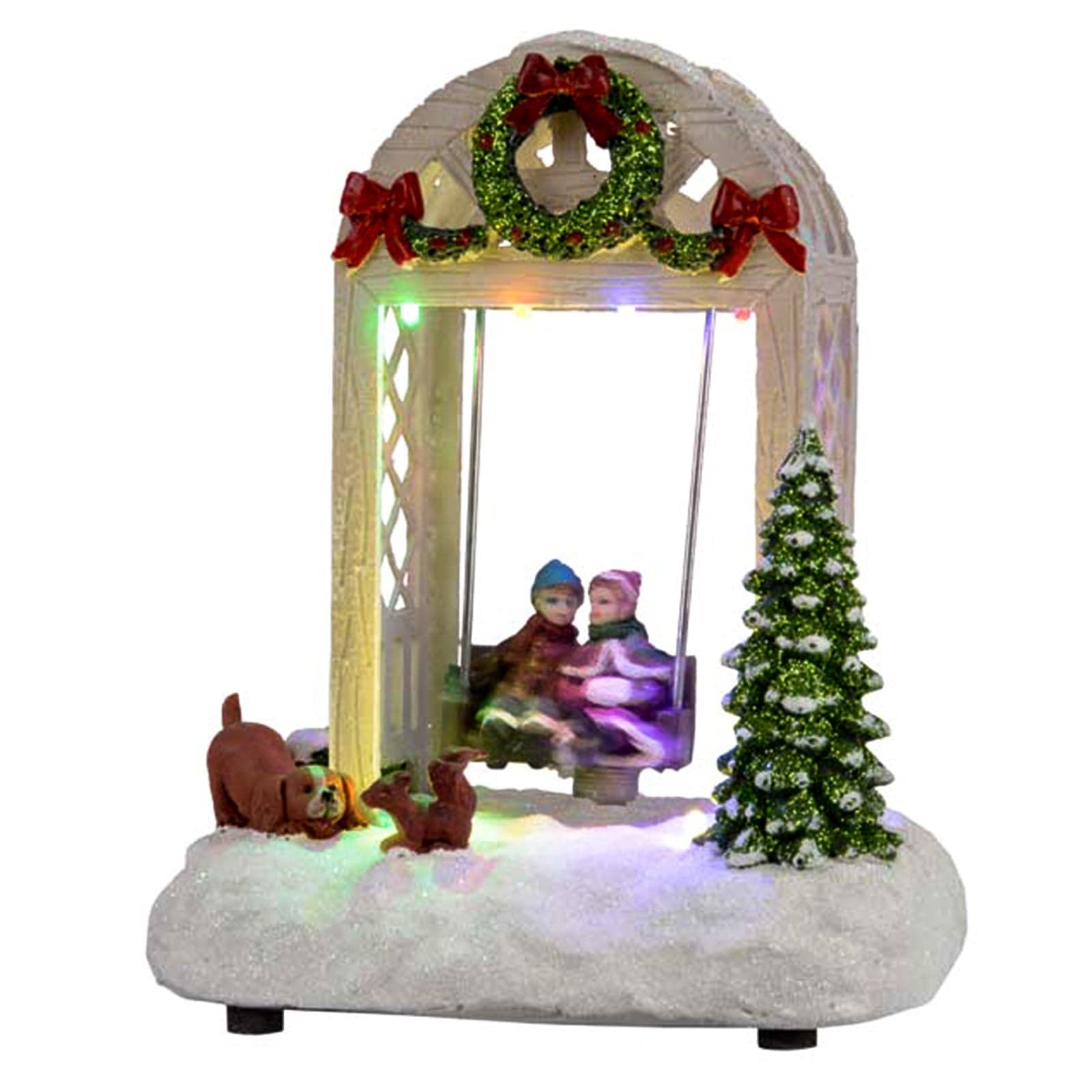 Carillon bimbi su altalena per villaggio di Babbo Natale con luci e animazioni. - 2