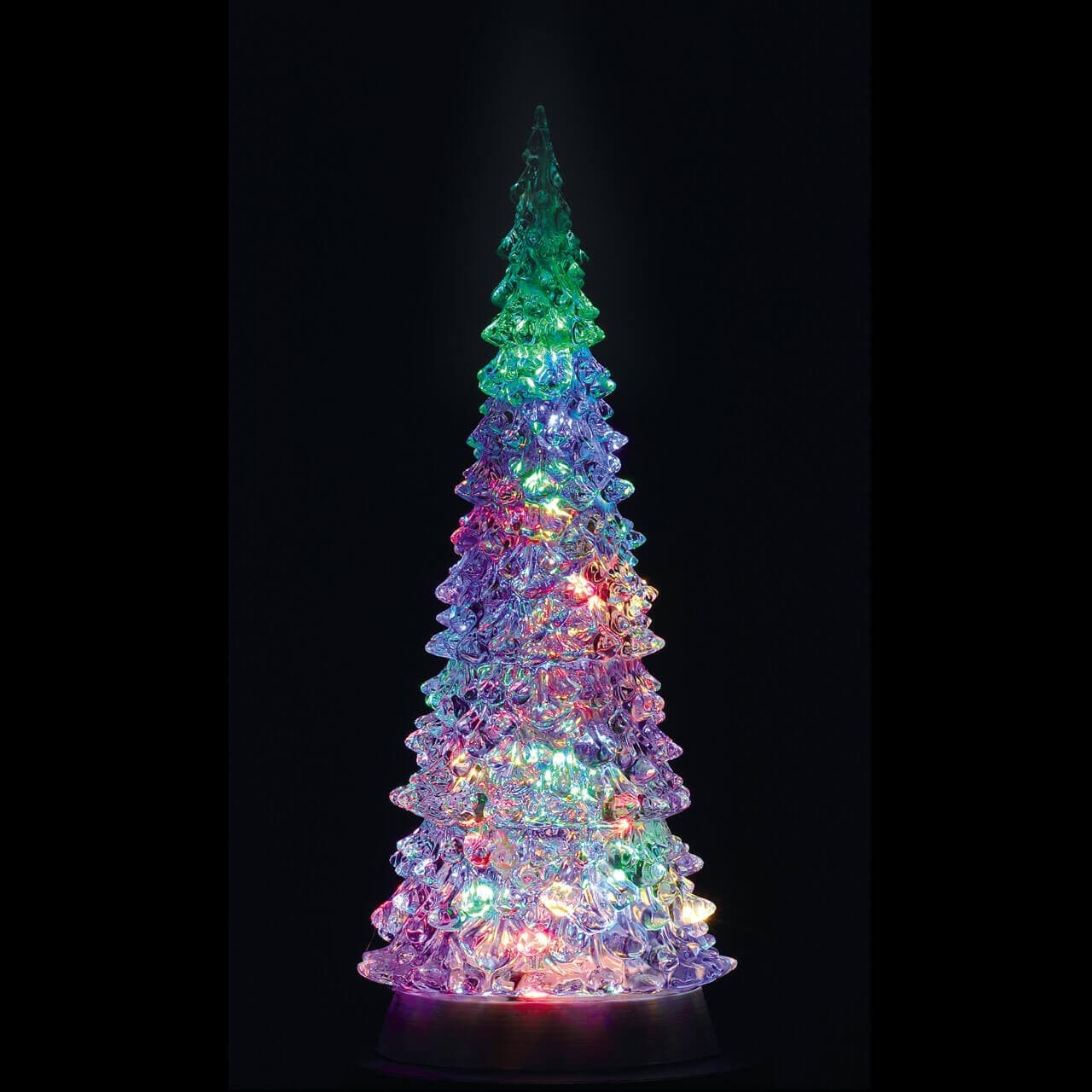 Decorazione "Albero illuminato in cristallo 4 colori mutevole" per Villaggio di Natale e presepe, in Plastica da h 11,4 cm - 2