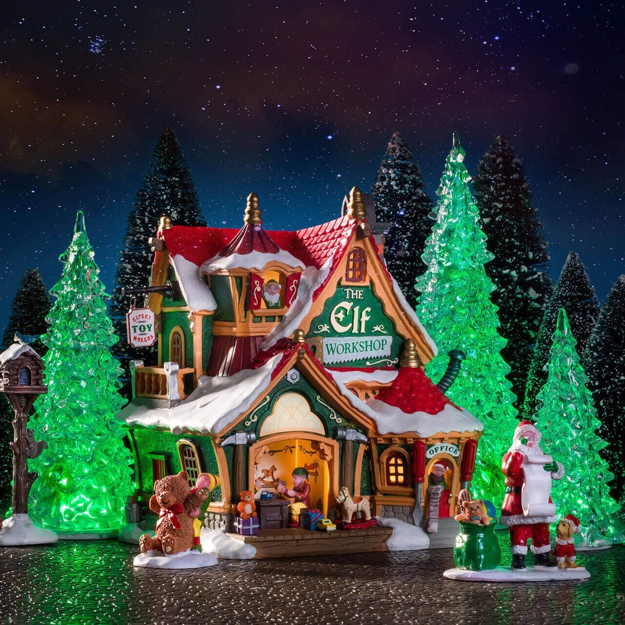 Decorazione "Albero illuminato in cristallo 3 colori" per Villaggio di Natale e presepe, in Plastica da h 5 cm - 3