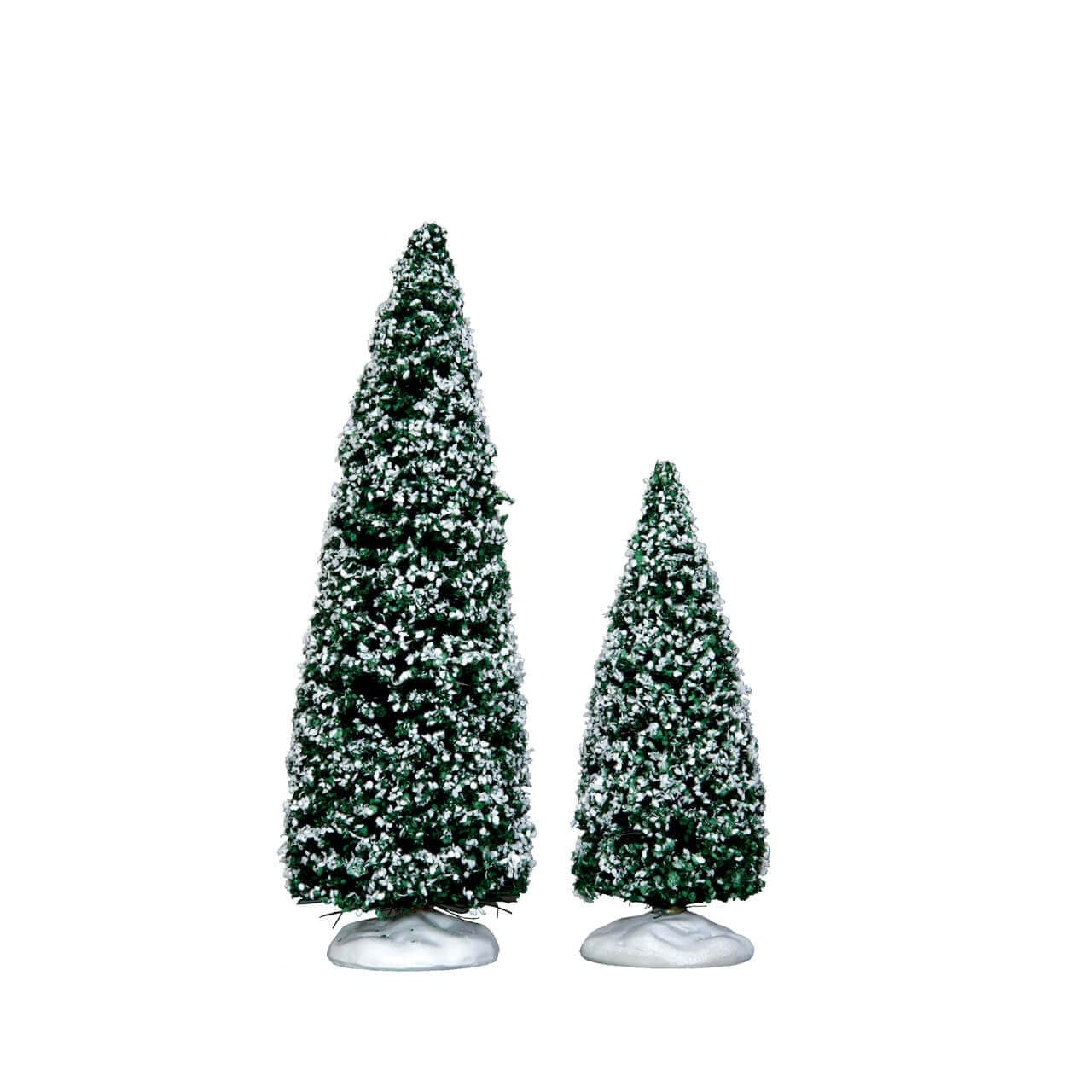 Alberi di Natale innevati Juniper, accessori per villaggio di Natale, set di 2 pezzi - 1