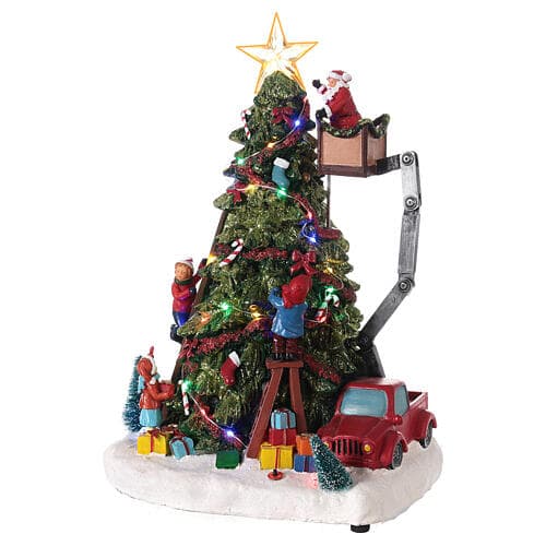Scena animata a Led Babbo Natale che costruisce l'albero con i Regali, decorazione da 40 cm - 2
