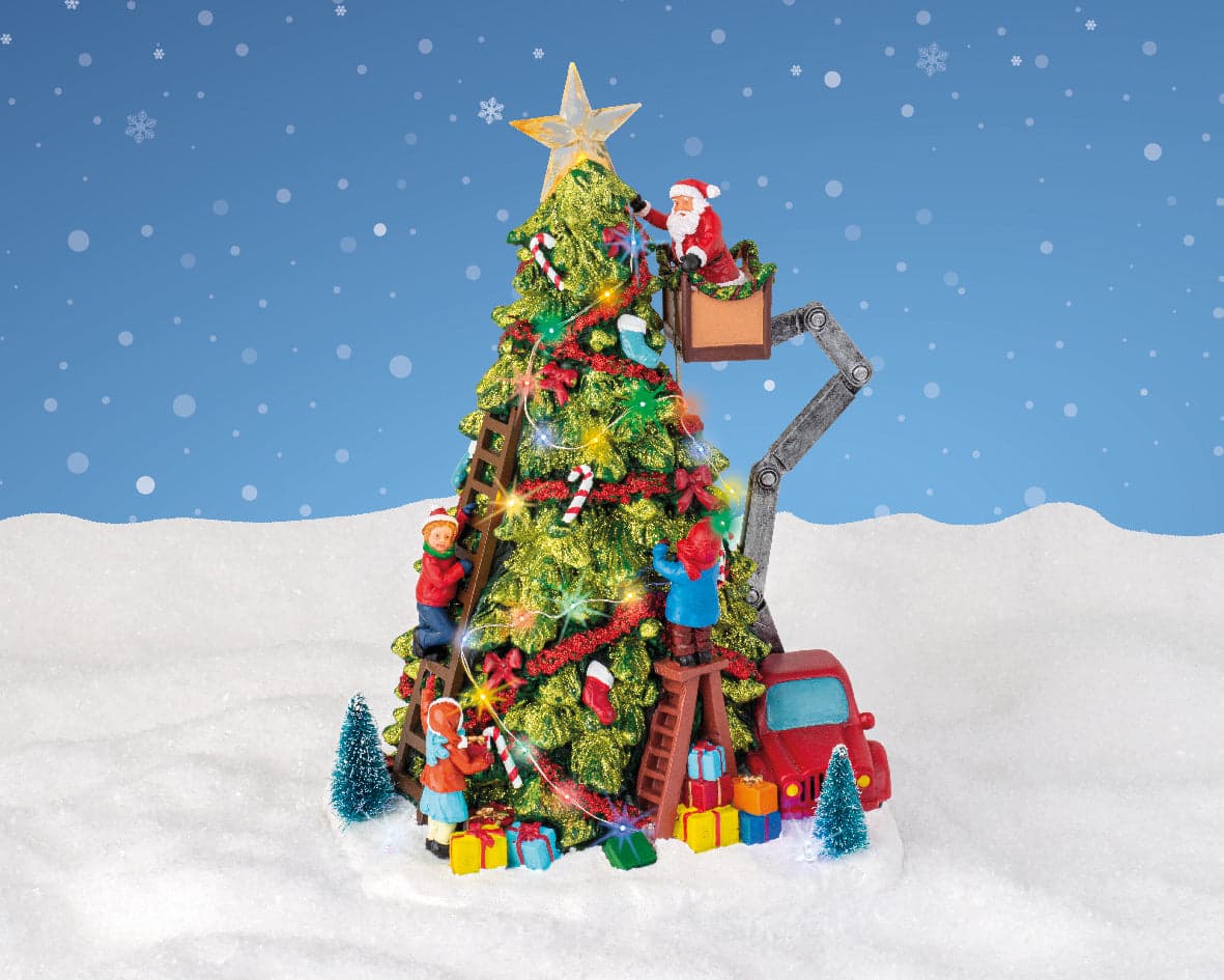 Scena animata a Led Babbo Natale che costruisce l'albero con i Regali, decorazione da 40 cm - 4