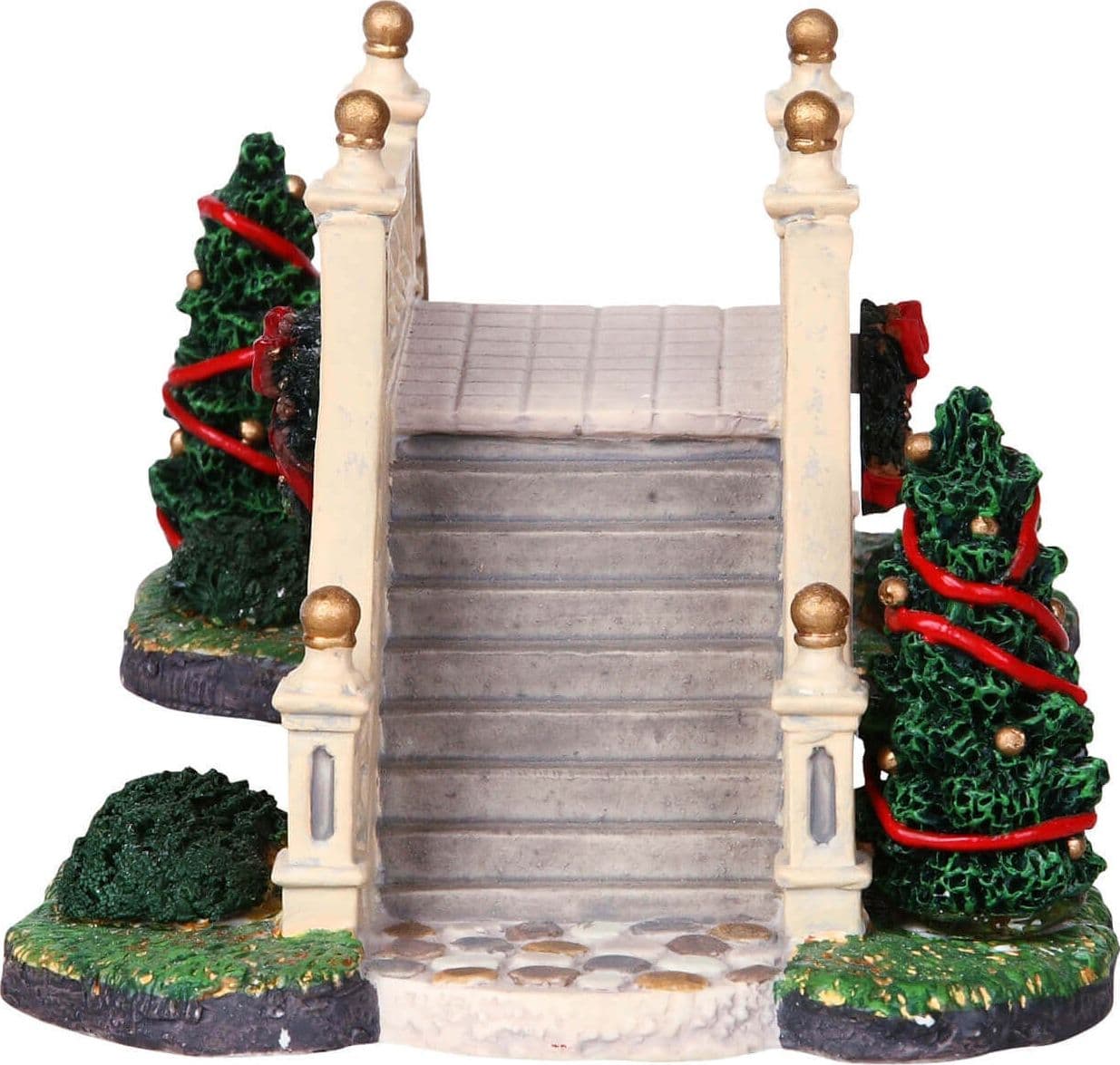 Ponte passerella con alberi di Natale decorati e ghirlande in porcellana per villaggio natalizio - 3