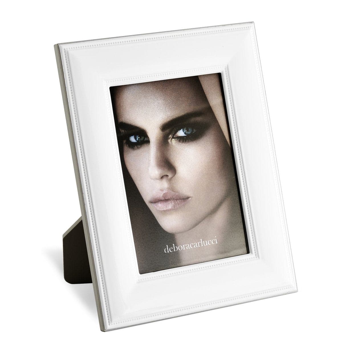 Portafoto in alluminio smaltato bianco e plexiglass "Regalo" con decoro "Made in Italy" - 2