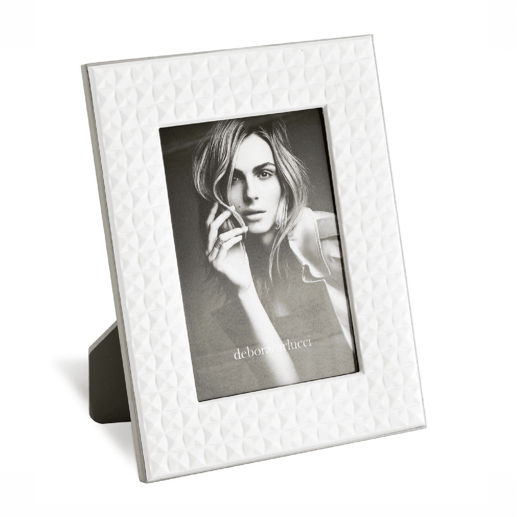 Portafoto in alluminio smaltato bianco e plexiglass "Regalo" con decoro "Made in Italy" - 3