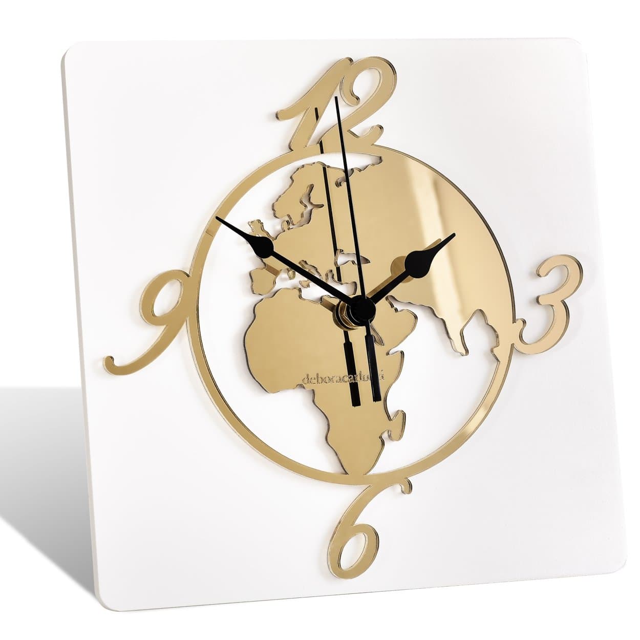 Orologio in legno con applicazione Mondo in  plex Oro "Made in Italy" idea regalo bomboniera - 2