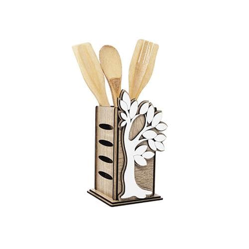 Porta mestoli personalizzabile in legno mdf 10 x h 16 cm, 3 mestoli inclusi - 2