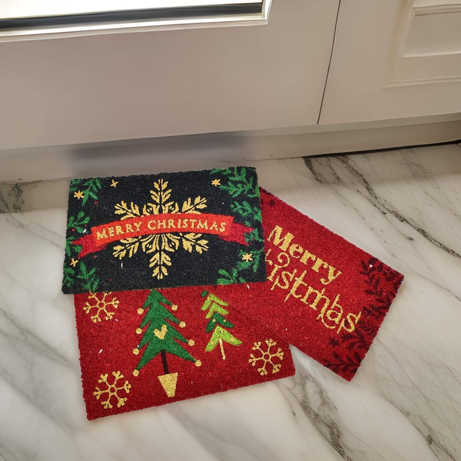 Tappeto in fibra di cocco "Natale" decorato con glitter da 60 cm - 2