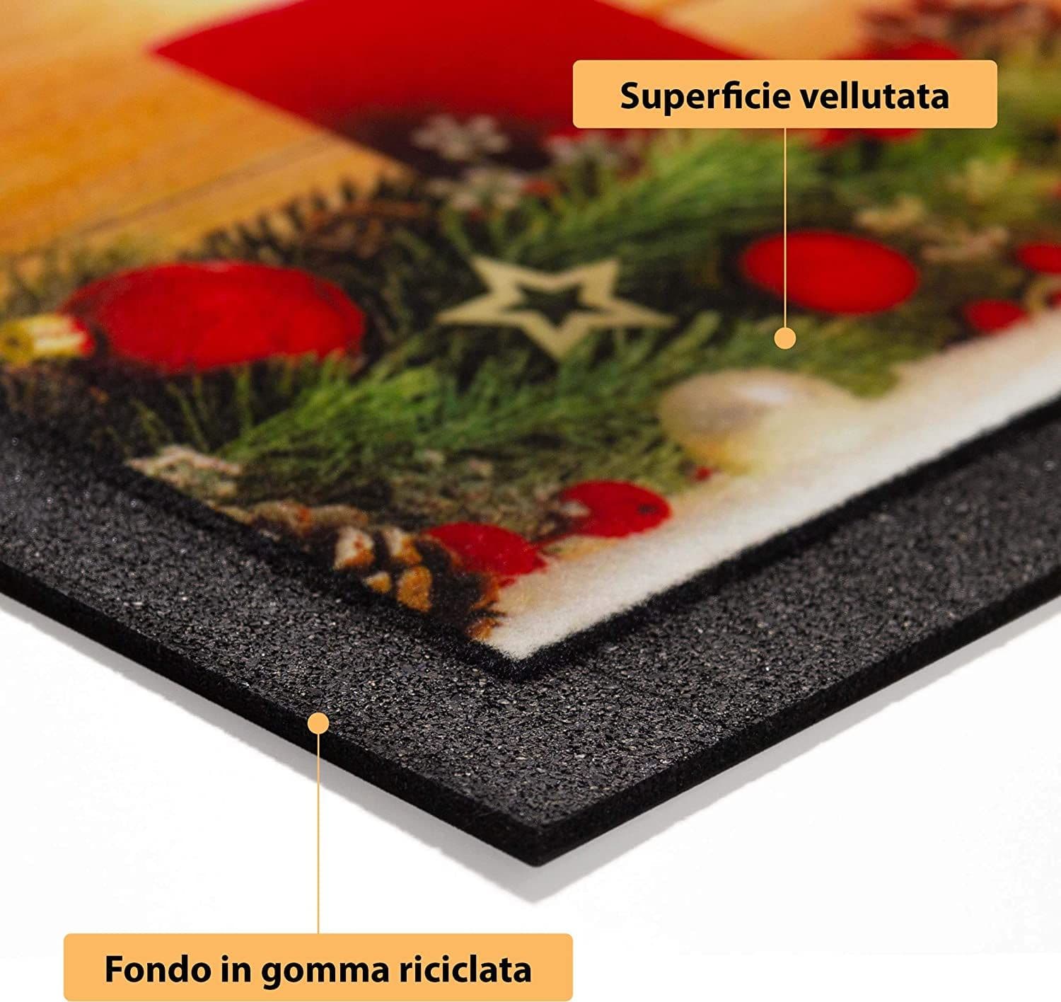 Tappeto con decorazioni natalizie zerbino antiscivolo rettangolare da 68 cm - 8