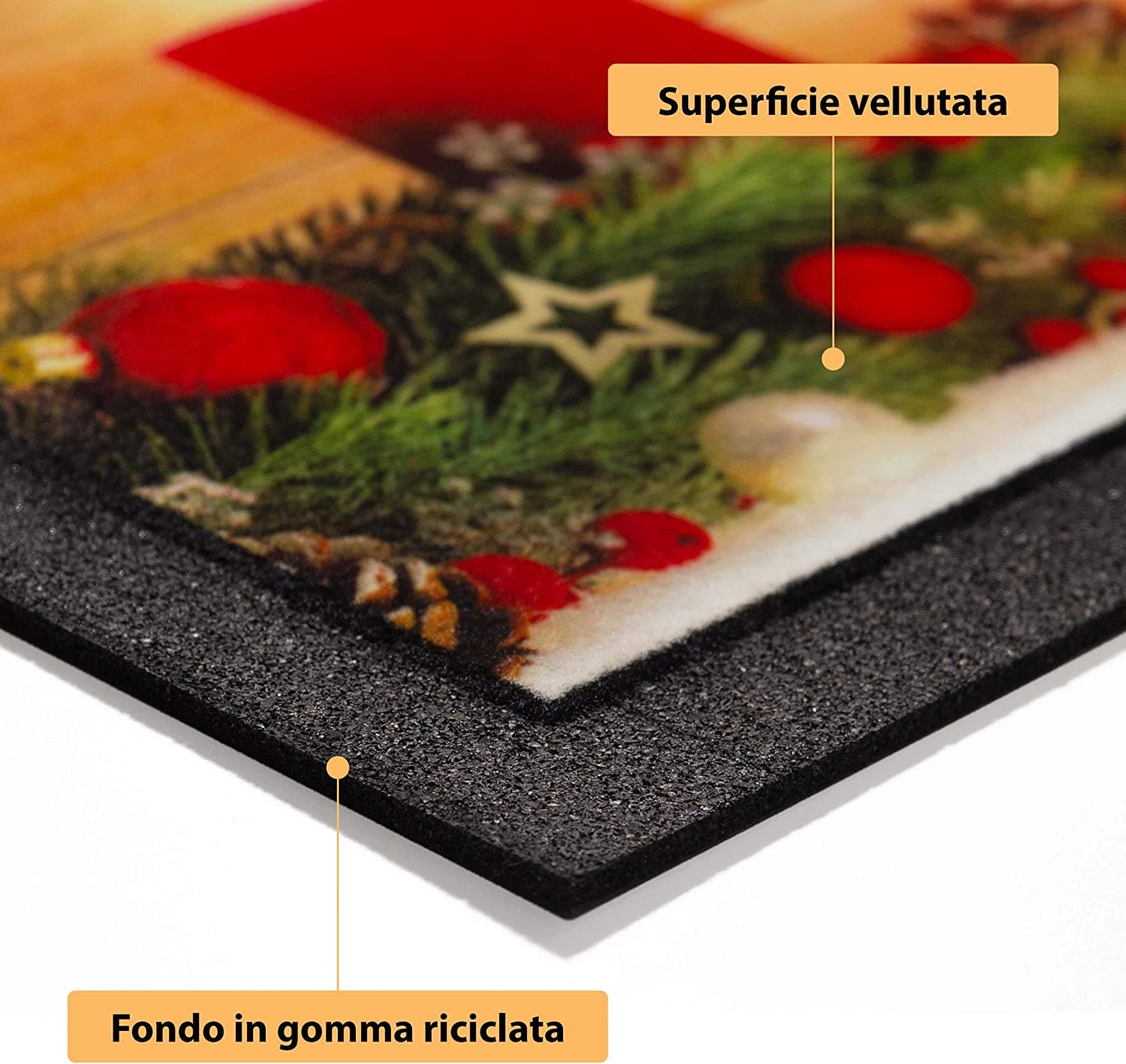 Tappeto con decorazioni natalizie zerbino antiscivolo rettangolare da 68 cm - 8