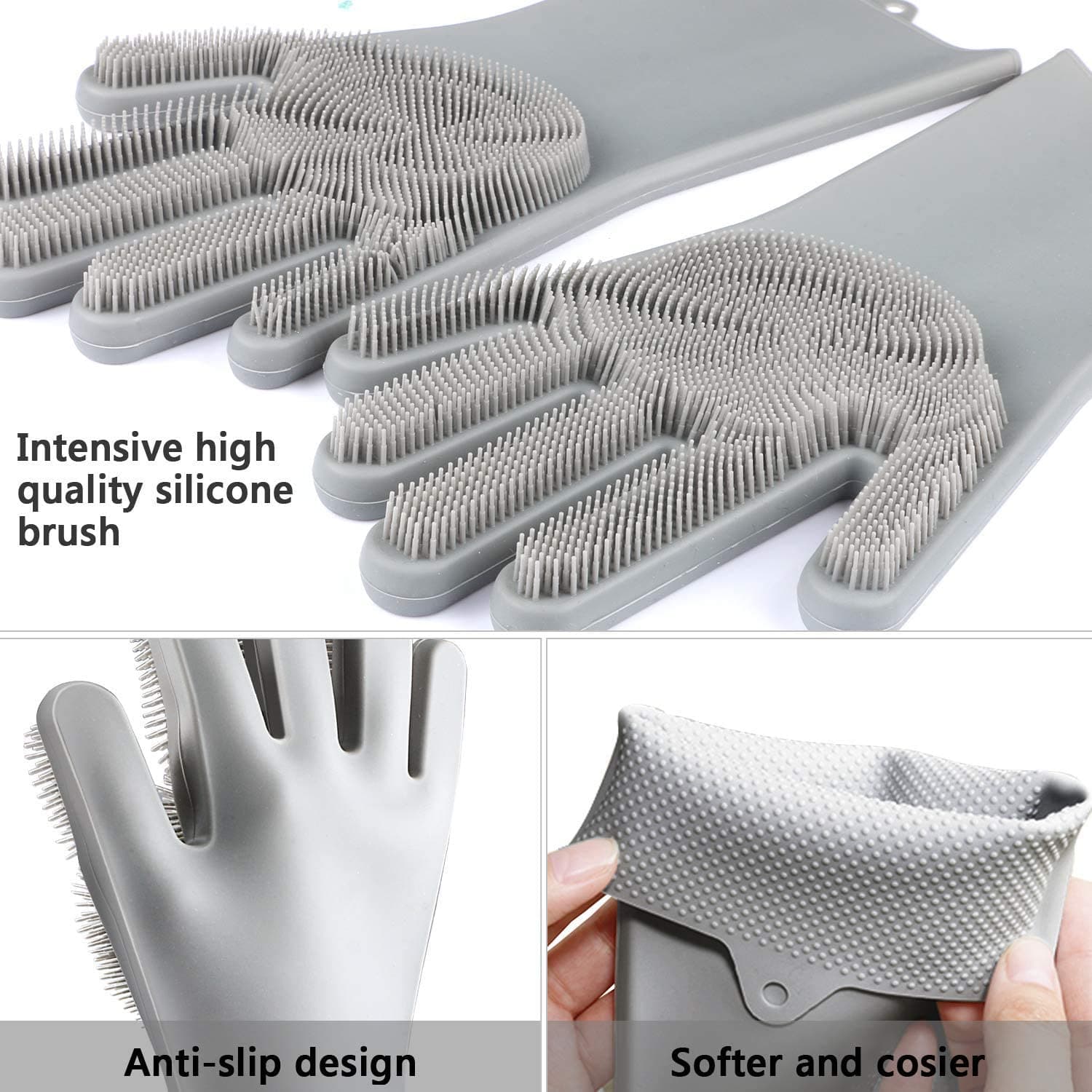 Guanti in silicone con spugna integrata per lavare i piatti da cucina - 3