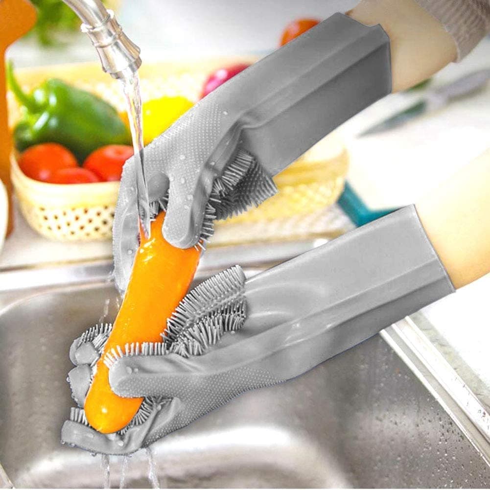 Guanti in silicone con spugna integrata per lavare i piatti da cucina - 4