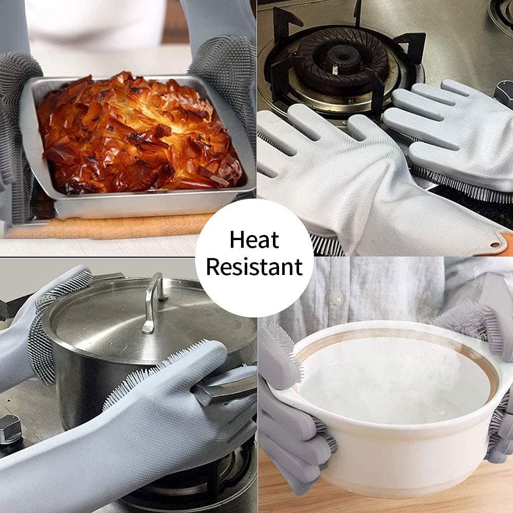 Guanti in silicone con spugna integrata per lavare i piatti da cucina - 5