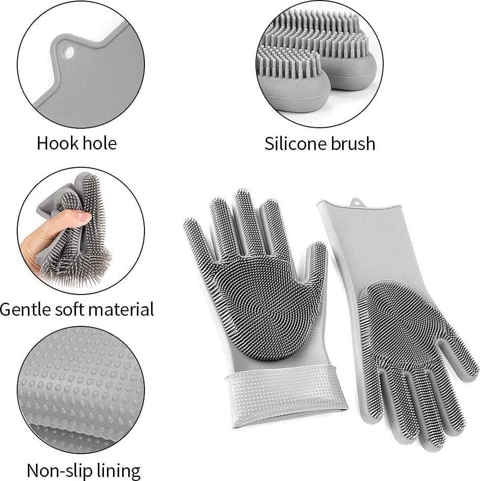 Guanti in silicone con spugna integrata per lavare i piatti da cucina - 6