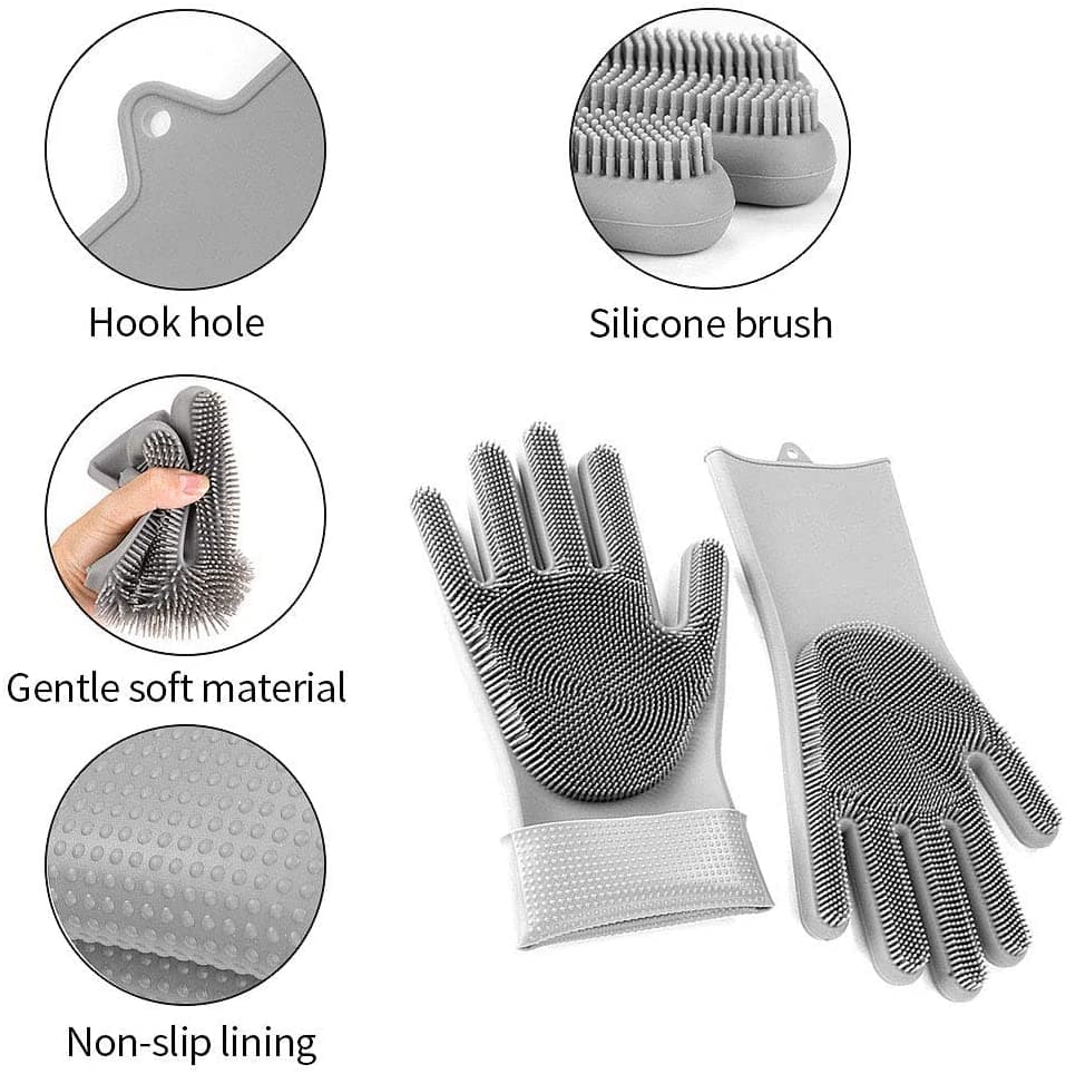 Guanti in silicone con spugna integrata per lavare i piatti da cucina - 6