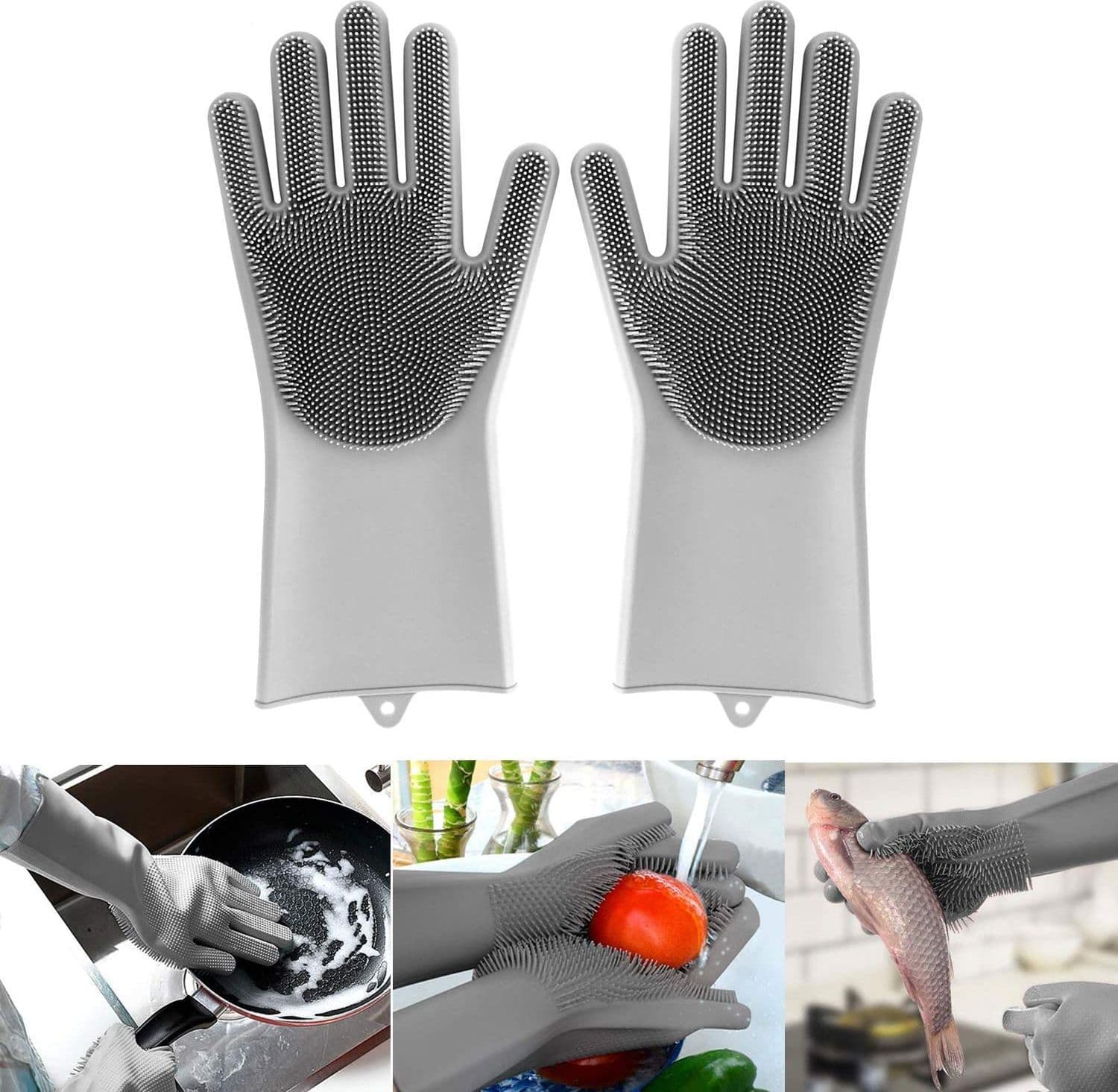 Guanti in silicone con spugna integrata per lavare i piatti da cucina - 7