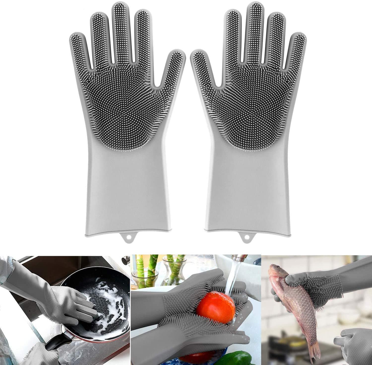 Guanti in silicone con spugna integrata per lavare i piatti da cucina - 7
