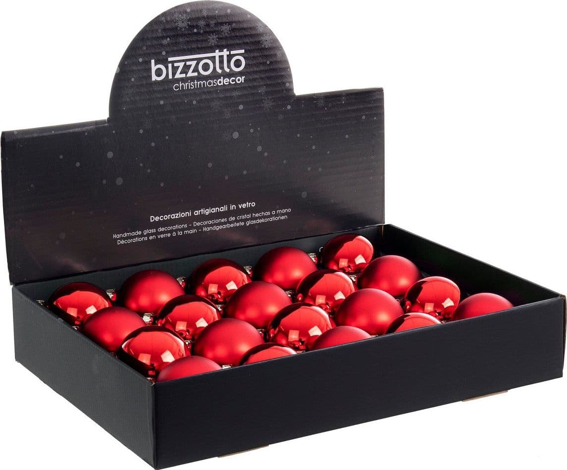 Set 20 Palline per albero di Natale in vetro decorate color Rosso Granata Opaco e Lucido - 2
