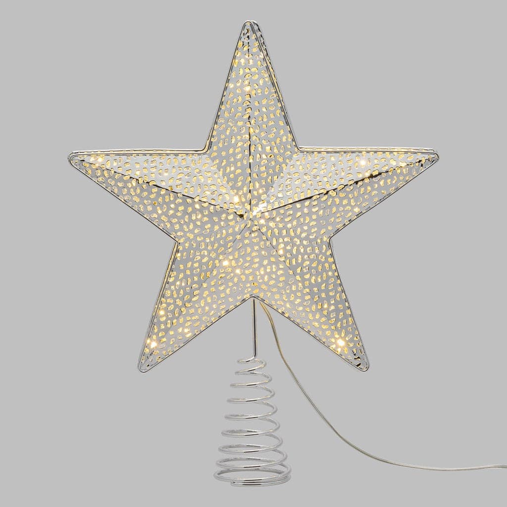 Puntale a stella per albero di natale illuminato luce calda a led metallo traforato - 5