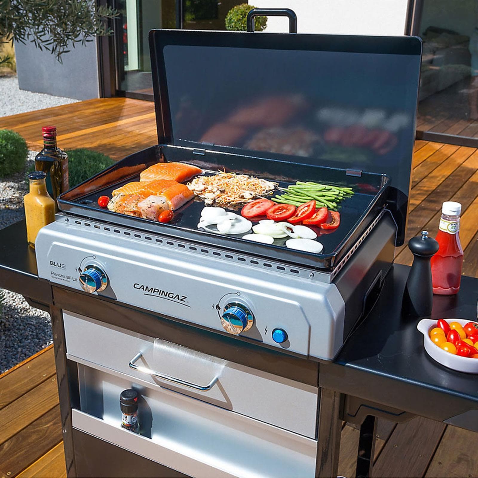 Barbecue bbq fornello brace griglia con ruote a gas plancha bf lx bruciatore - 4