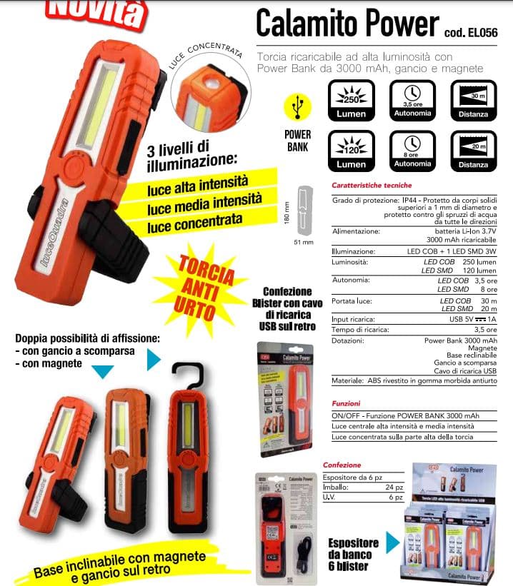 Torcia magnetica con gancio, ricaricabile con Power Bank per meccanici - 3