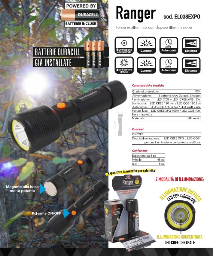 Torcia in alluminio a batteria da campeggio e nautica distanza 100 mt - 3