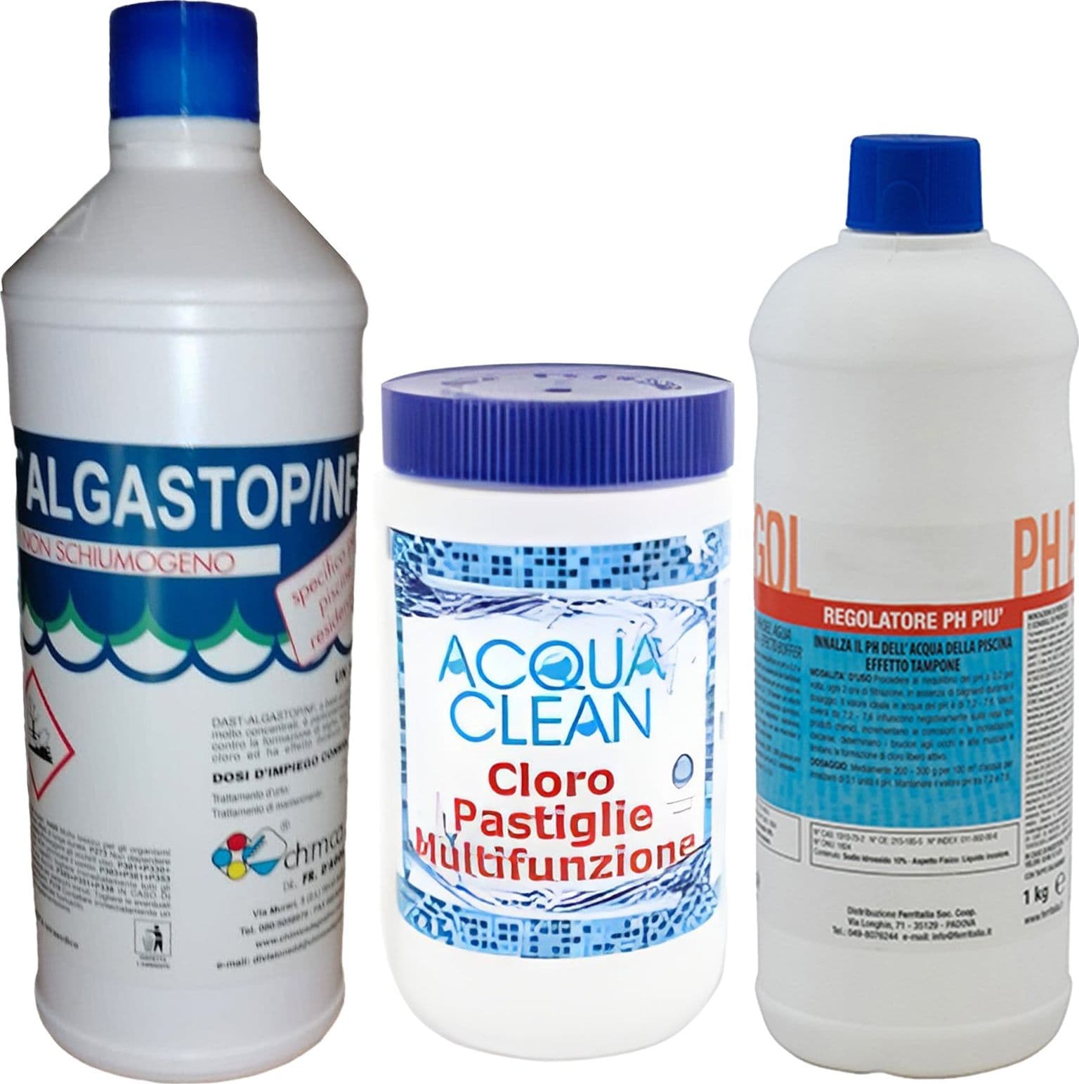Kit di trattamento per piscina e acqua con cloro, alghicida e correttore pH - 3