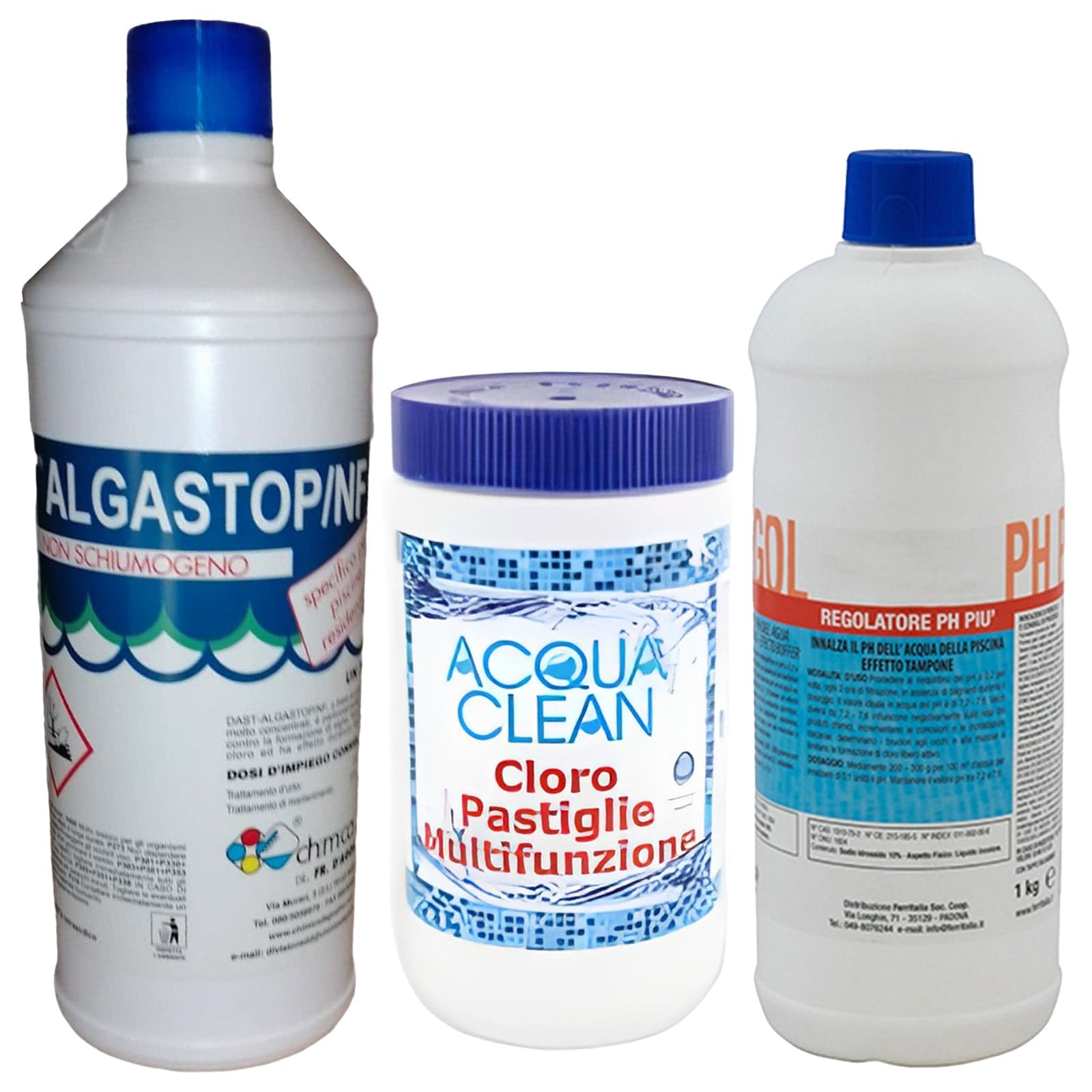 Kit di trattamento per piscina e acqua con cloro, alghicida e correttore pH - 3