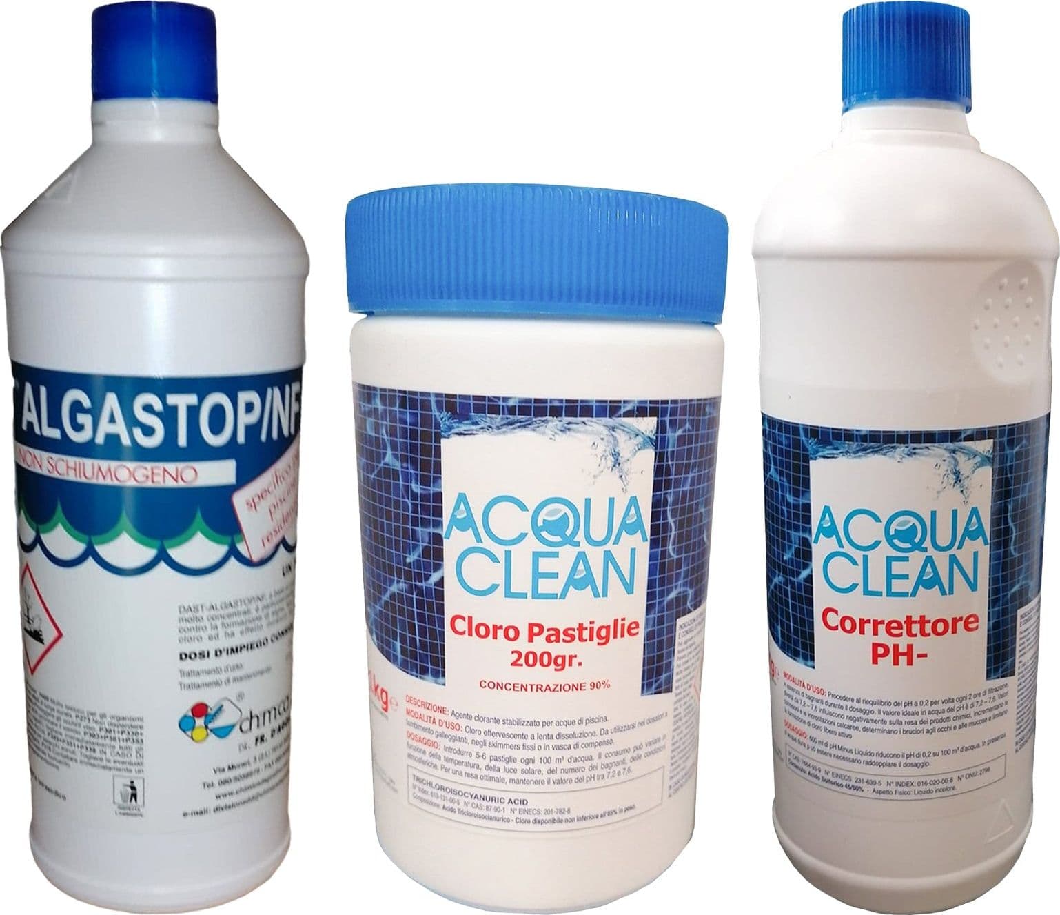 Kit di trattamento per piscina e acqua con cloro, alghicida e correttore pH - 6
