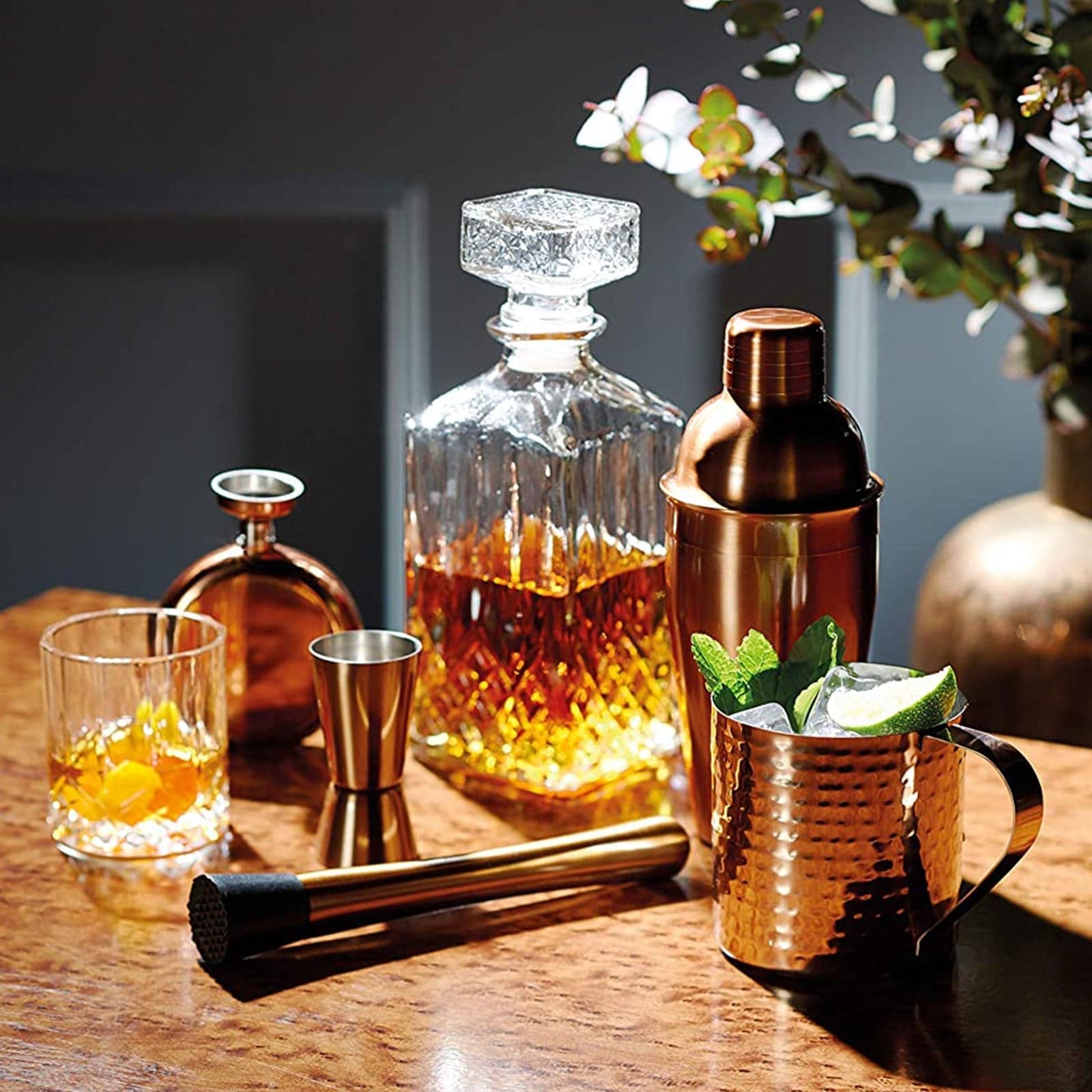 Set Bottiglia decanter da Whisky con 6 bicchieri in vetro intagliato 900 ml - 2
